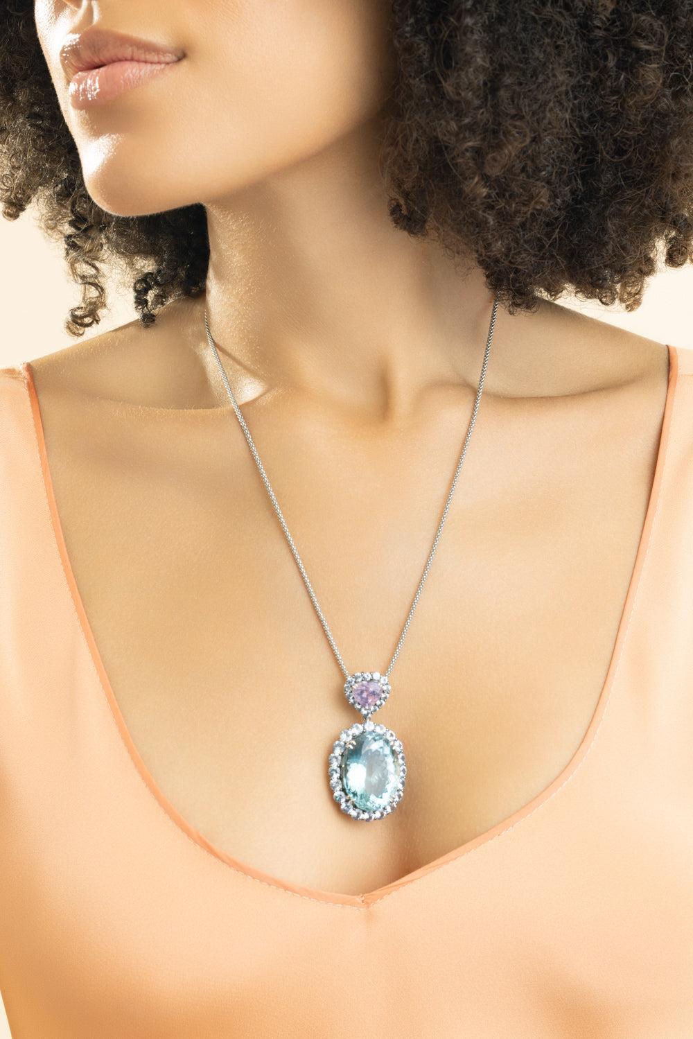 Aquamarine Sapphire Pendant Necklace-WHITE GOLD-JEWELRYFINE JEWELNECKLACE O-ALEXANDER LAUT