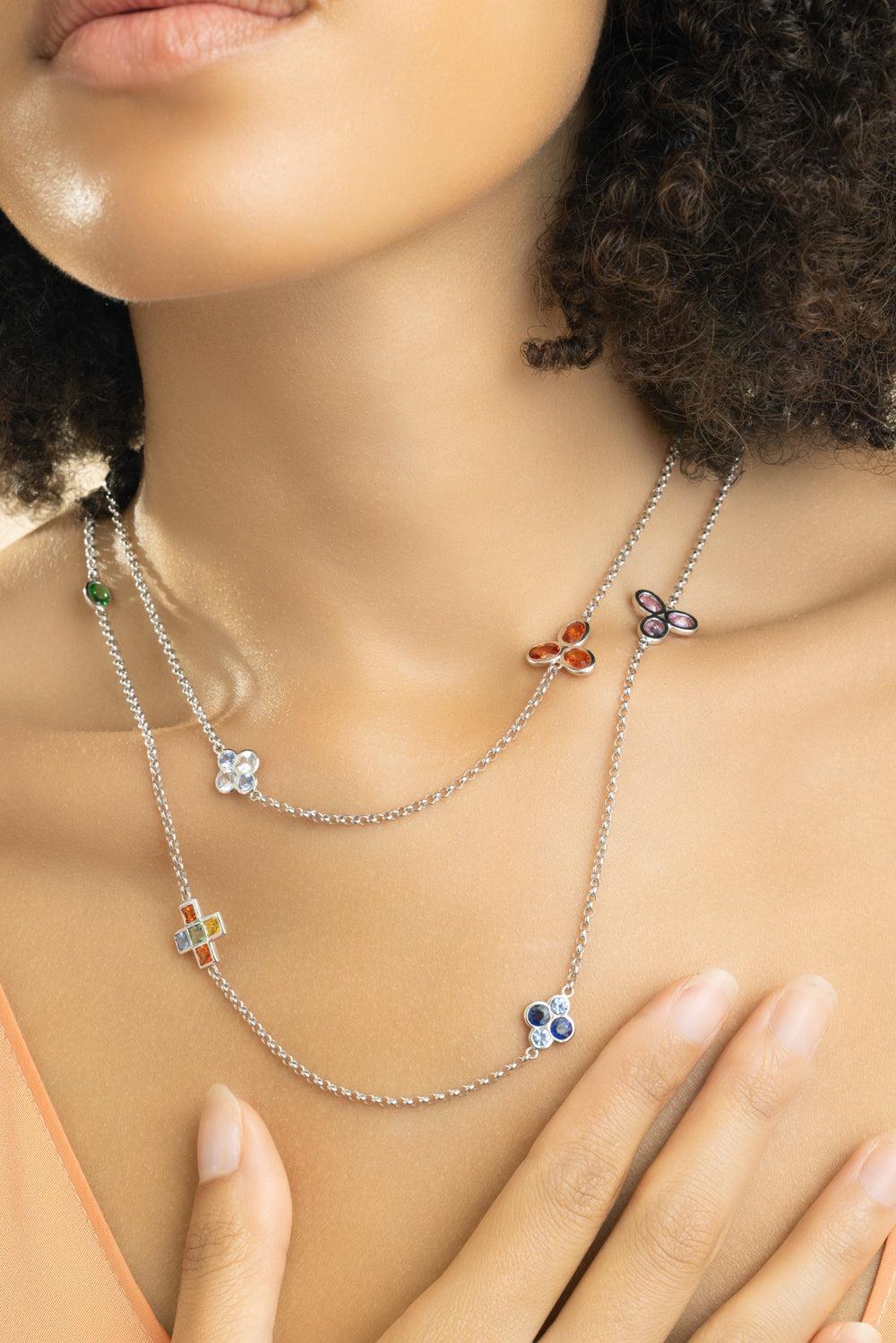 Mixed Sapphire Station Necklace-WHITE GOLD-JEWELRYFINE JEWELNECKLACE O-ALEXANDER LAUT