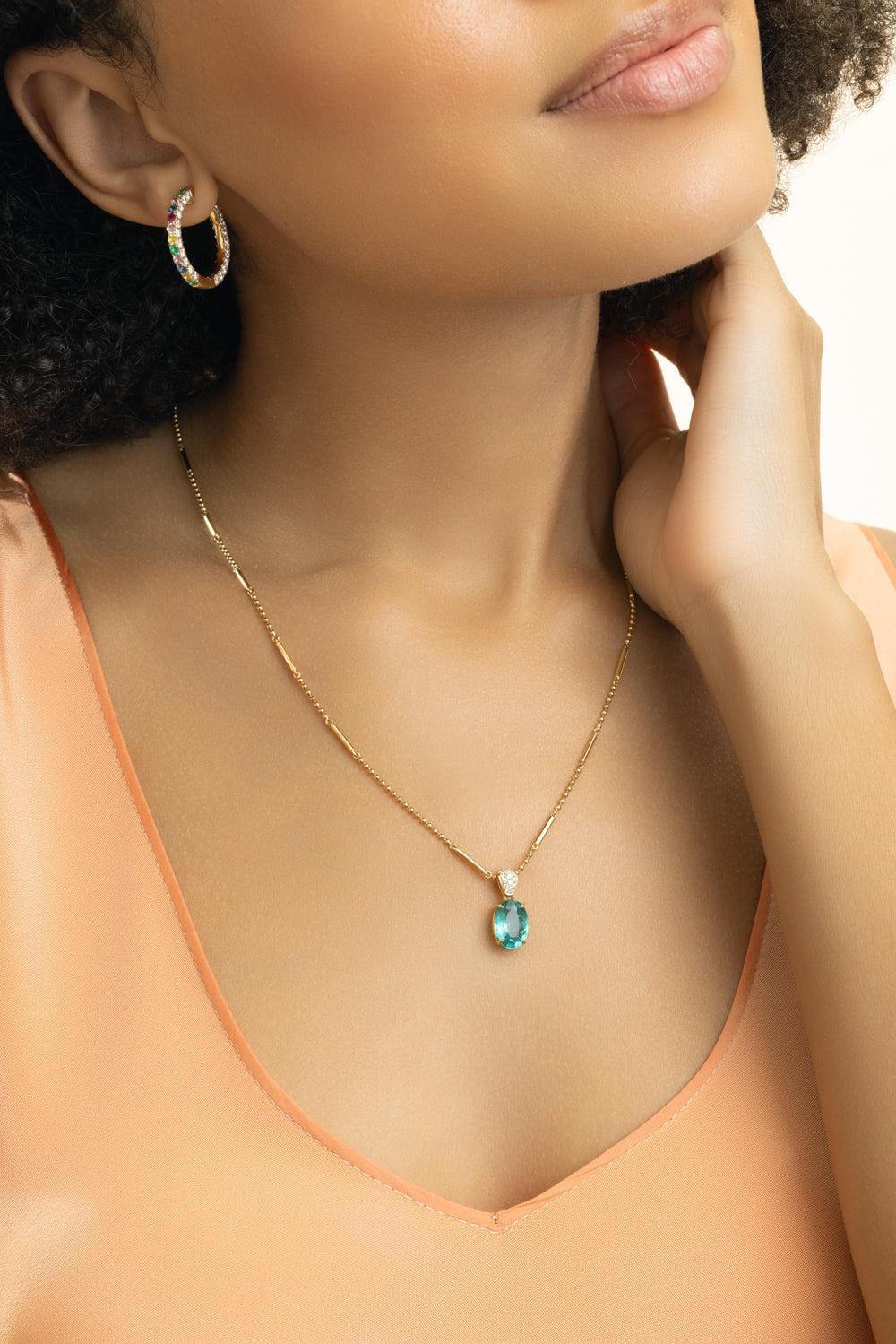 Diamond Tourmaline Necklace-YELLOW GOLD-JEWELRYFINE JEWELNECKLACE O-GRAZIELA