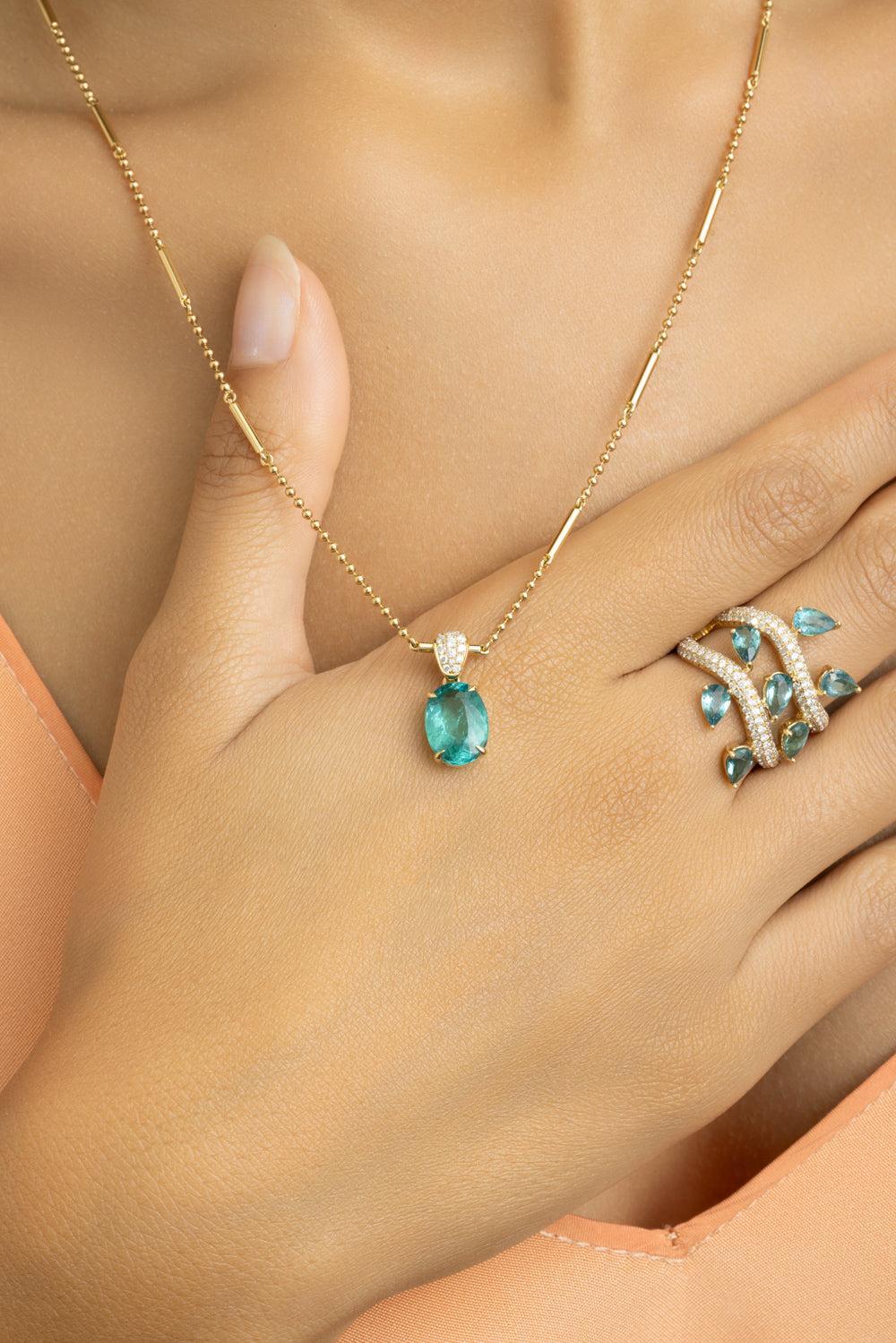 Diamond Tourmaline Necklace-YELLOW GOLD-JEWELRYFINE JEWELNECKLACE O-GRAZIELA