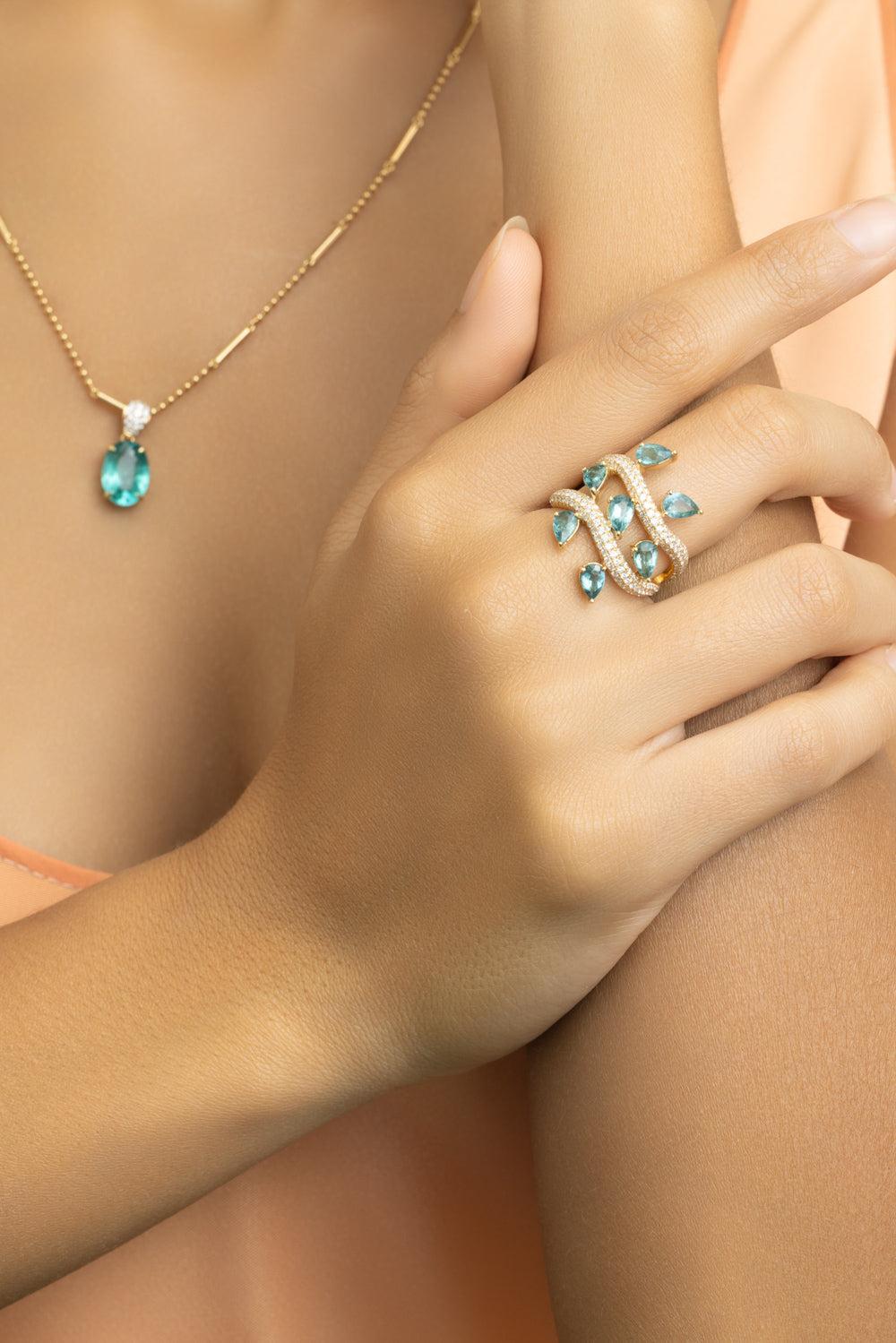 Diamond Tourmaline Vine Ring-YLLWGOLD-7-JEWELRYFINE JEWELRING-GRAZIELA