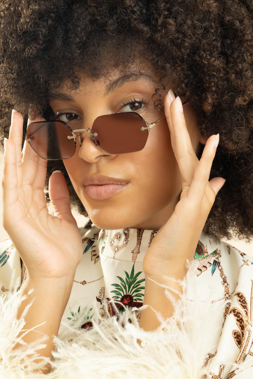 TK-13 Sun Hex Mirror Sunglasses-GLDDKBRN-ACCESSORIESUNGLASSES-OLIVER PEOPLES