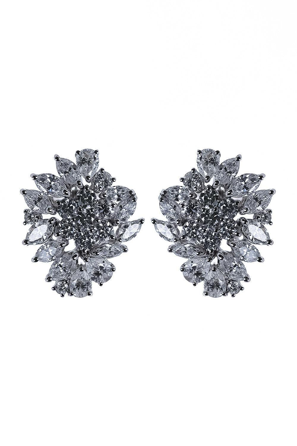 Diamond Cluster Earrings-WHITE GOLD-JEWELRYFINE JEWELEARRING-ZYDO