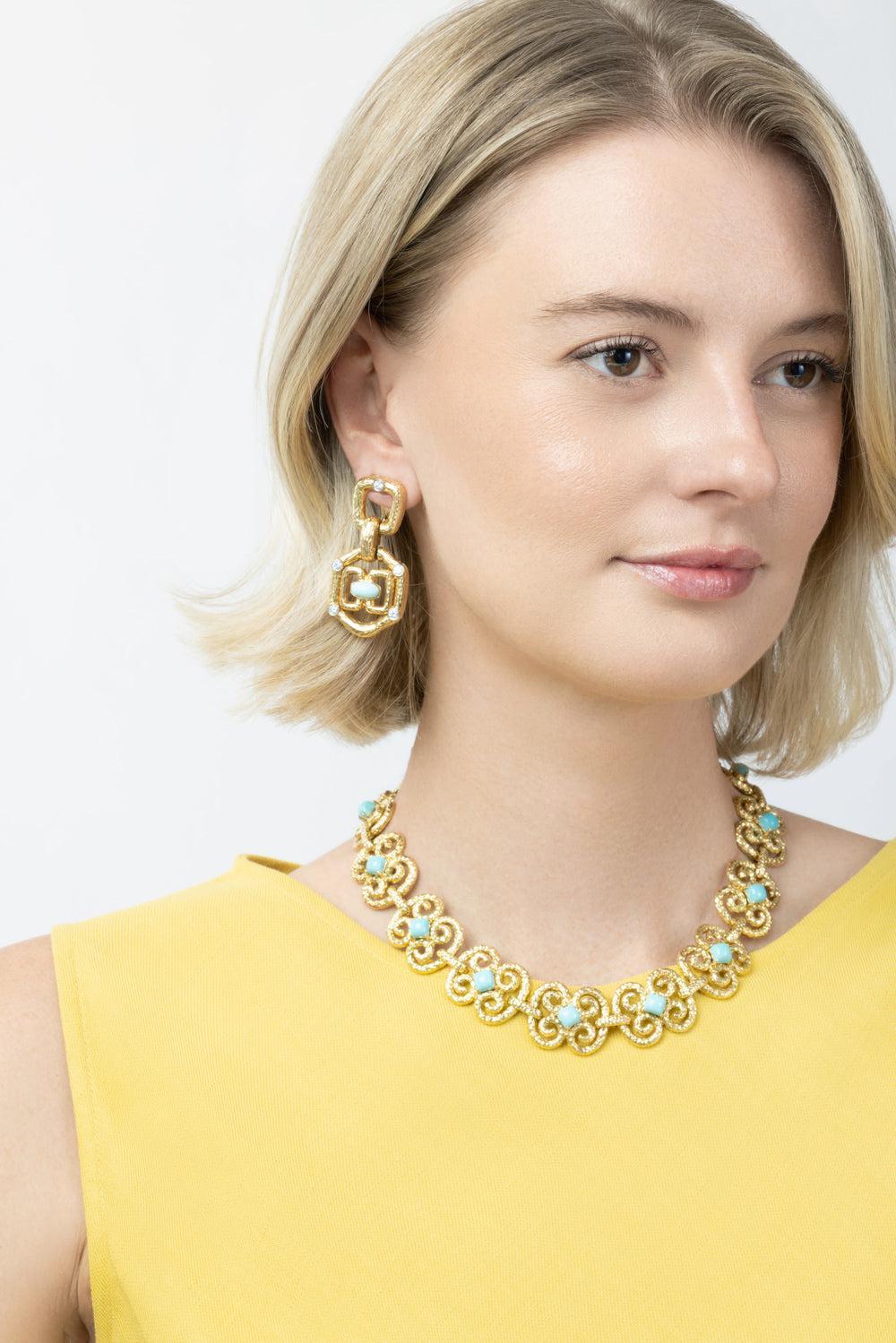  Diamond Turquoise Janus Earrings-YELLOW GOLD-JEWELRYFINE JEWELEARRING-DAVID WEBB 