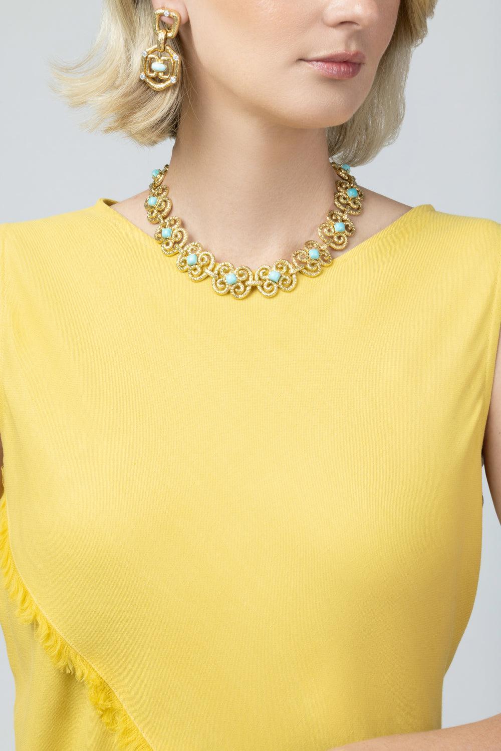  Turquoise Scroll Collar Necklace-YELLOW GOLD-JEWELRYFINE JEWELNECKLACE O-DAVID WEBB 