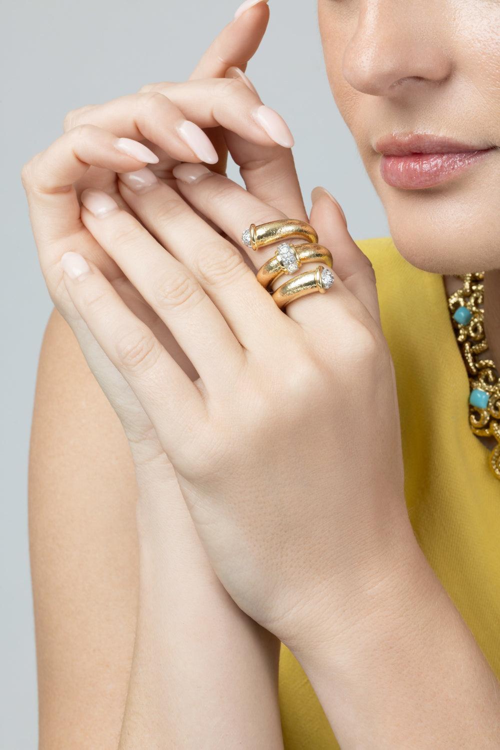 Diamond Tip Pipe Hammered Ring-YELLOW GOLD-6.5-JEWELRYFINE JEWELRING-DAVID WEBB