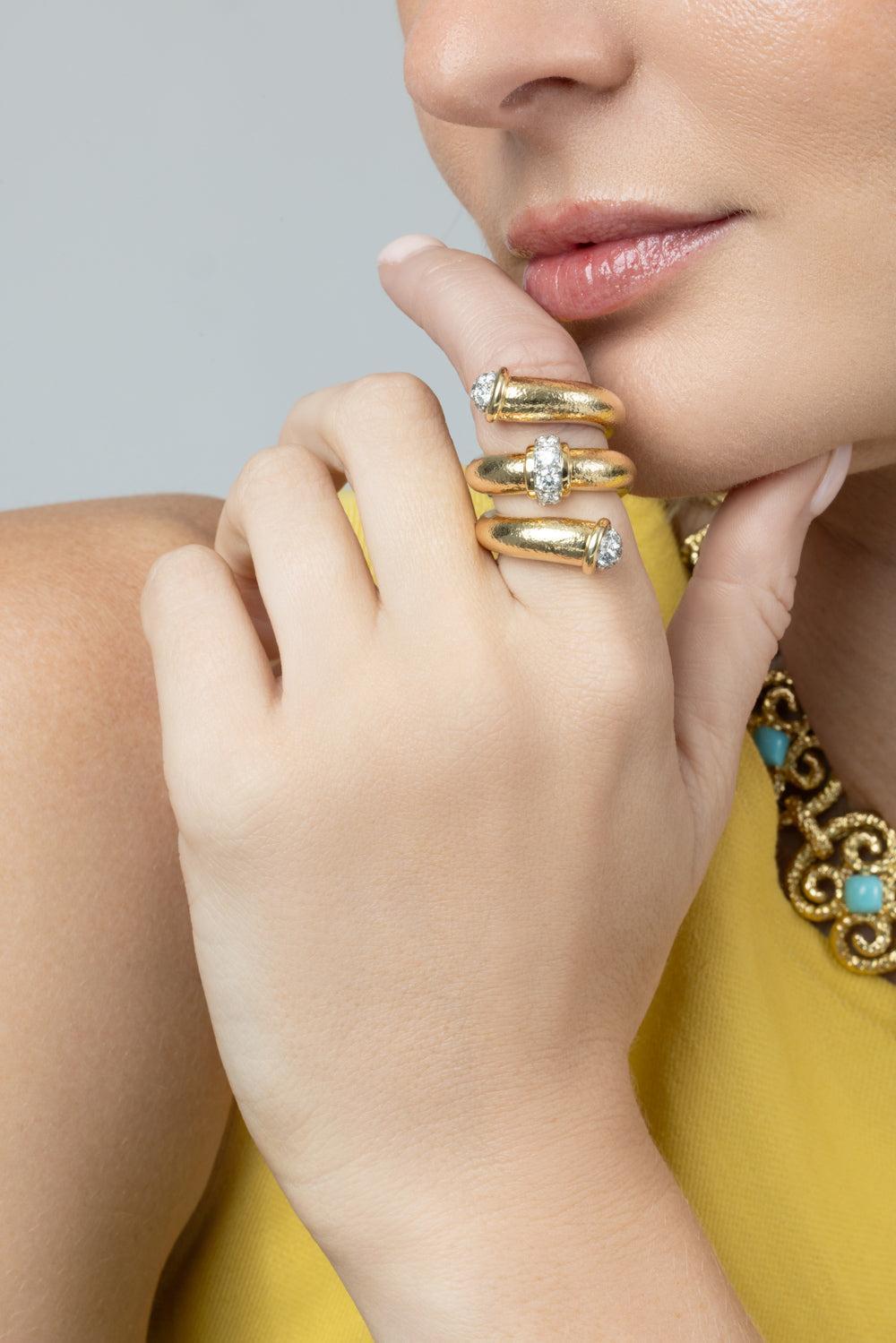 Diamond Tip Pipe Hammered Ring-YELLOW GOLD-6.5-JEWELRYFINE JEWELRING-DAVID WEBB