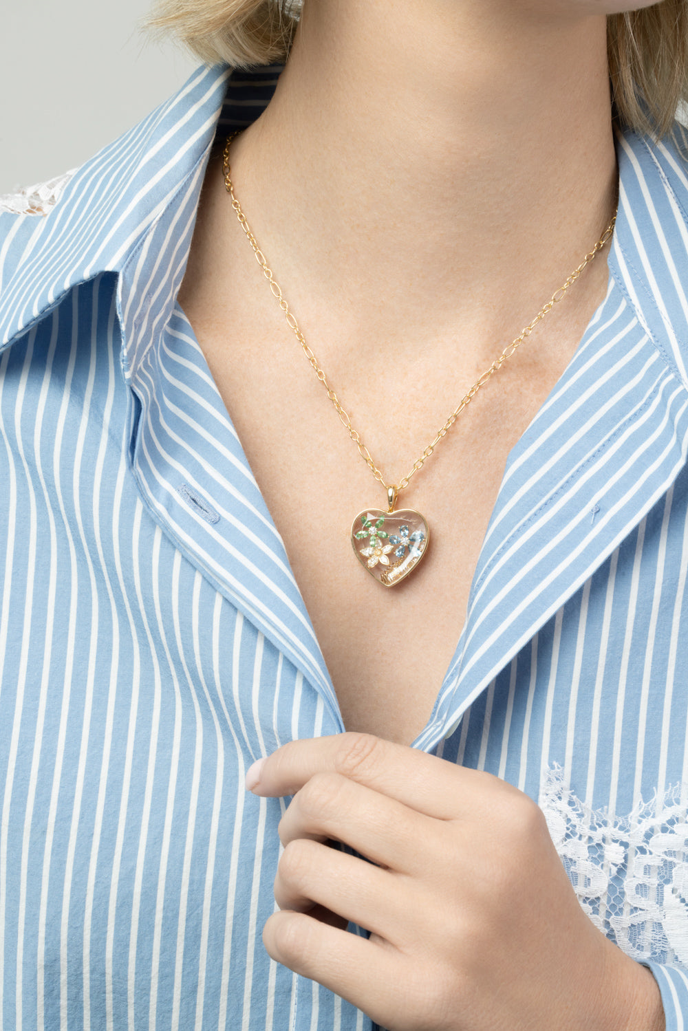 Aquamarine Diamond True Blue Periwinkle Charm-YELLOW GOLD-JEWELRYFINE JEWELPENDANT-LOQUET