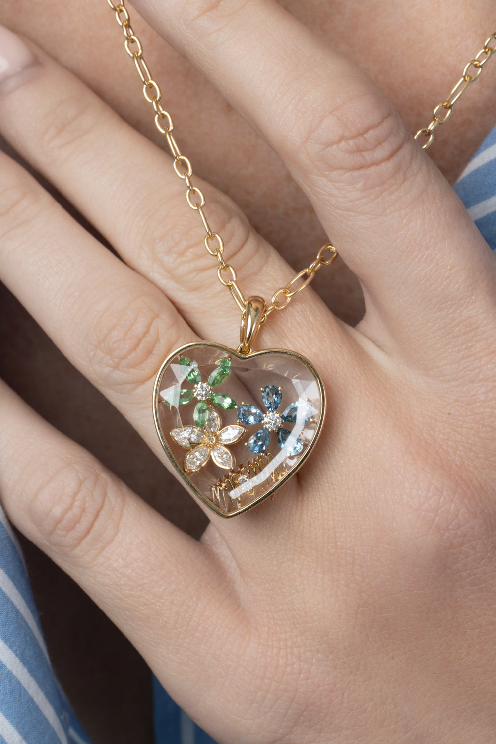 Tsavorite Wild Green Orchid Charm-YELLOW GOLD-JEWELRYFINE JEWELPENDANT-LOQUET