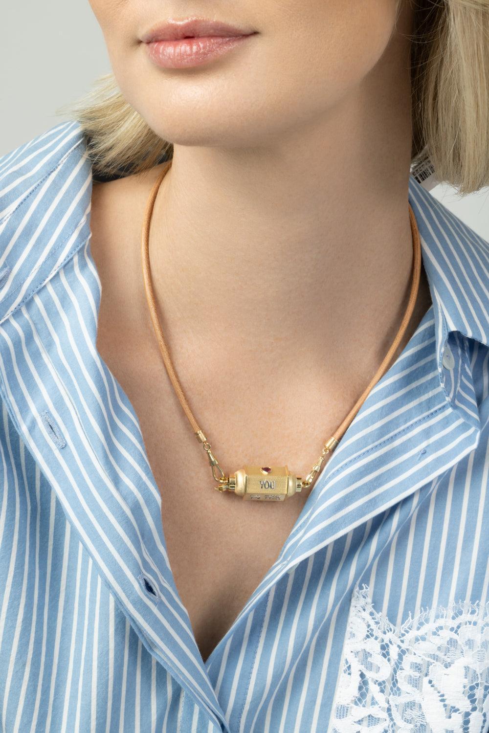 Love You Locket Leather Necklace-YELLOW GOLD-JEWELRYFINE JEWELNECKLACE O-MARIE LICHTENBERG