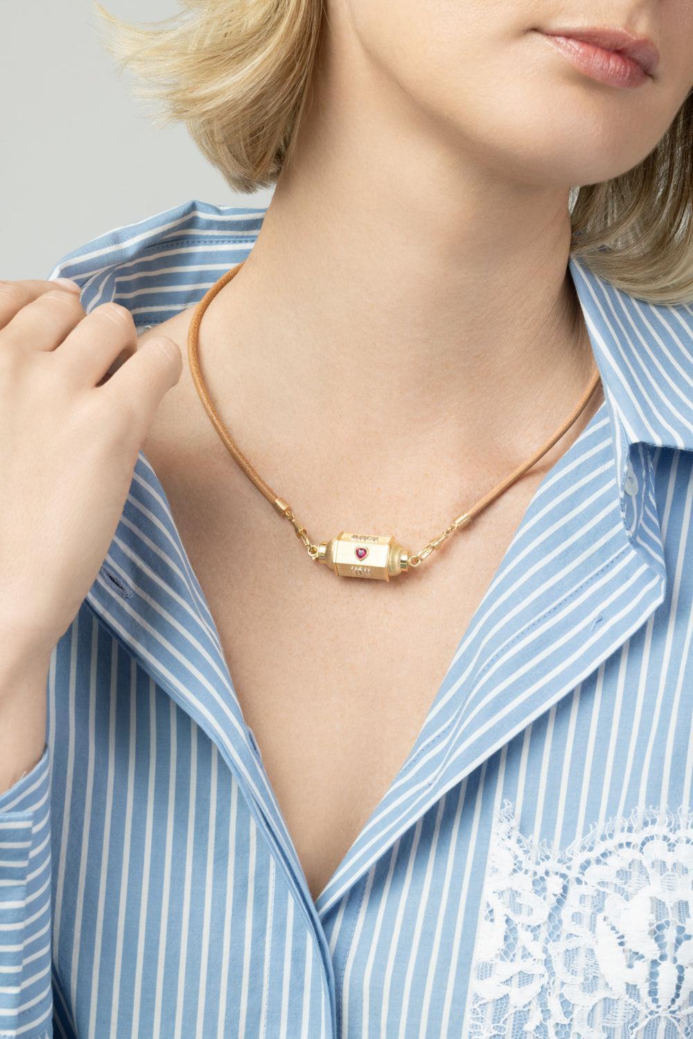 Love You Locket Leather Necklace-YELLOW GOLD-JEWELRYFINE JEWELNECKLACE O-MARIE LICHTENBERG
