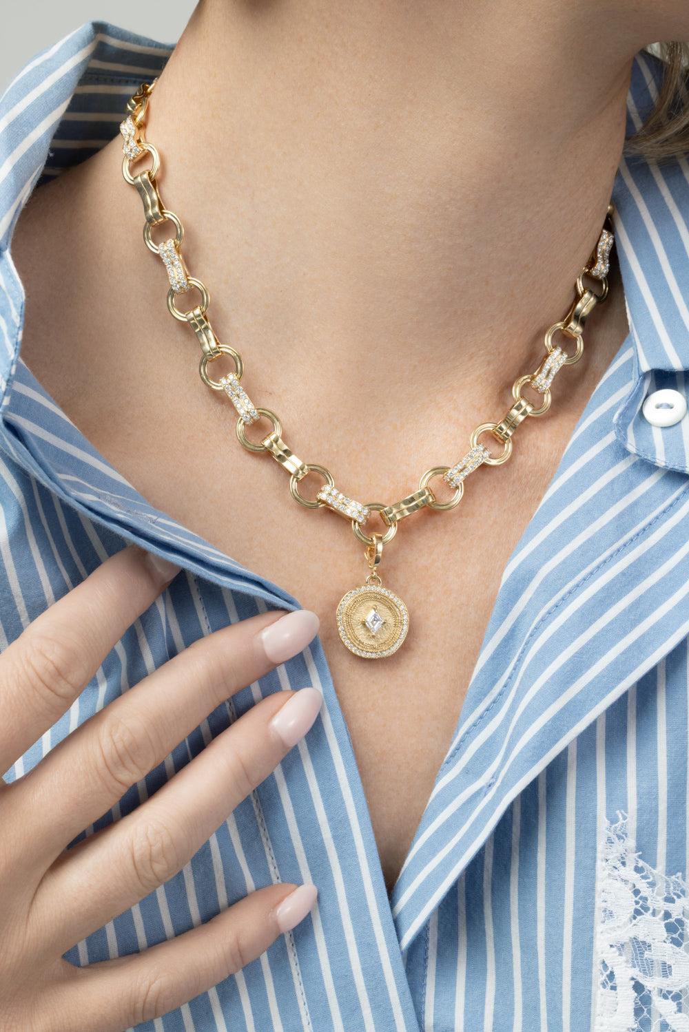  Diamond Alternating Robust Motif Necklace-YELLOW GOLD-16-JEWELRYFINE JEWELNECKLACE O-AZLEE 