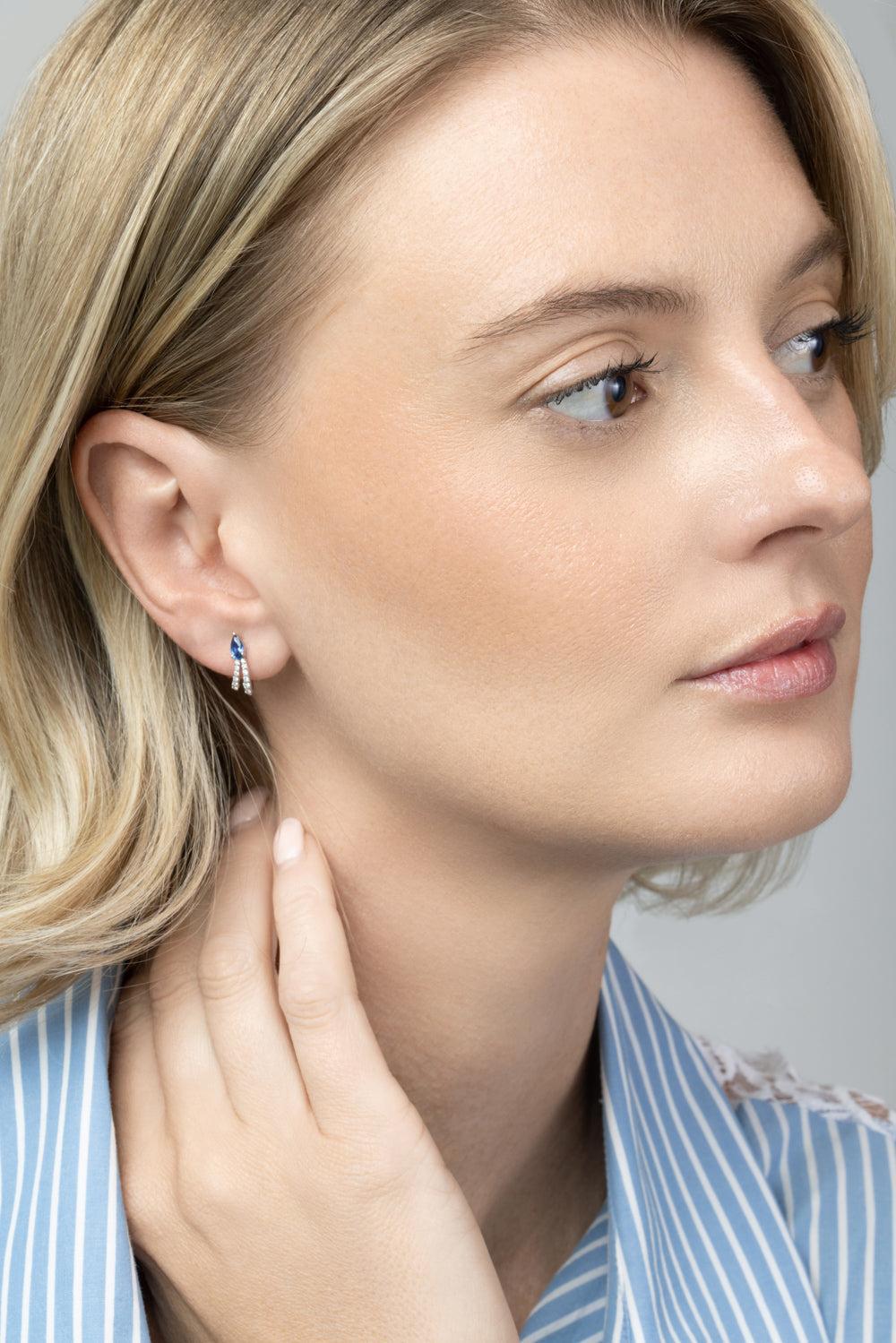  Sapphire Diamond Huggie Hoop Earrings-WHITE GOLD-JEWELRYFINE JEWELEARRING-SOFIA LAROUSSI 