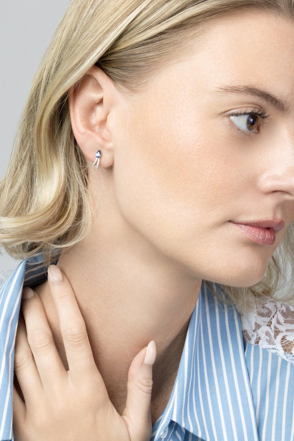 Sapphire Diamond Huggie Hoop Earrings-WHITE GOLD-JEWELRYFINE JEWELEARRING-SOFIA LAROUSSI