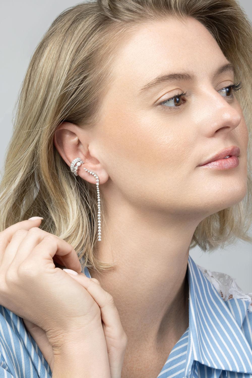 Diamond Bezel Pave Two Row Ear Cuff - White Gold-WHITE GOLD-JEWELRYFINE JEWELEARRING-SOFIA LAROUSSI