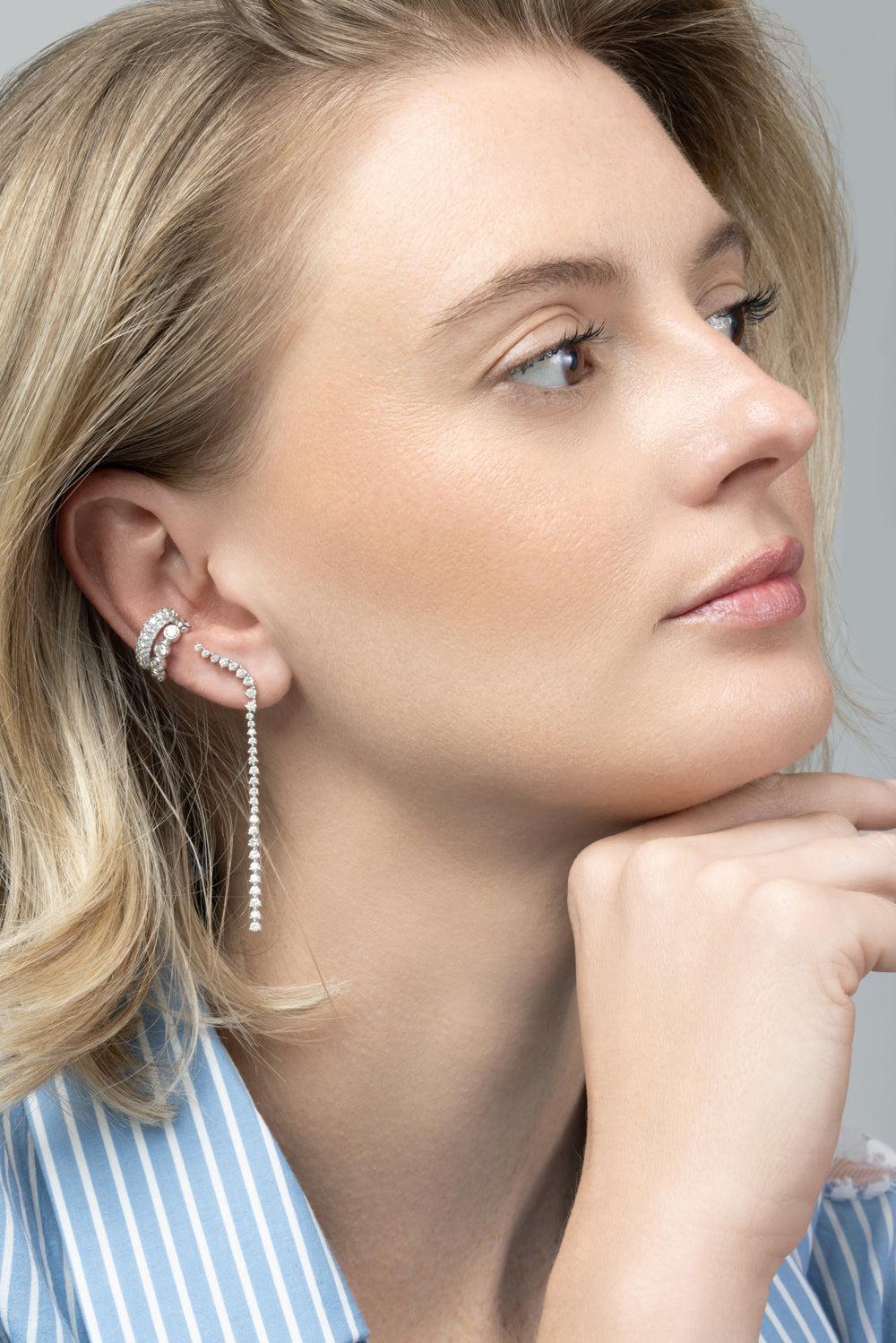 Diamond Bezel Pave Two Row Ear Cuff - White Gold-WHITE GOLD-JEWELRYFINE JEWELEARRING-SOFIA LAROUSSI