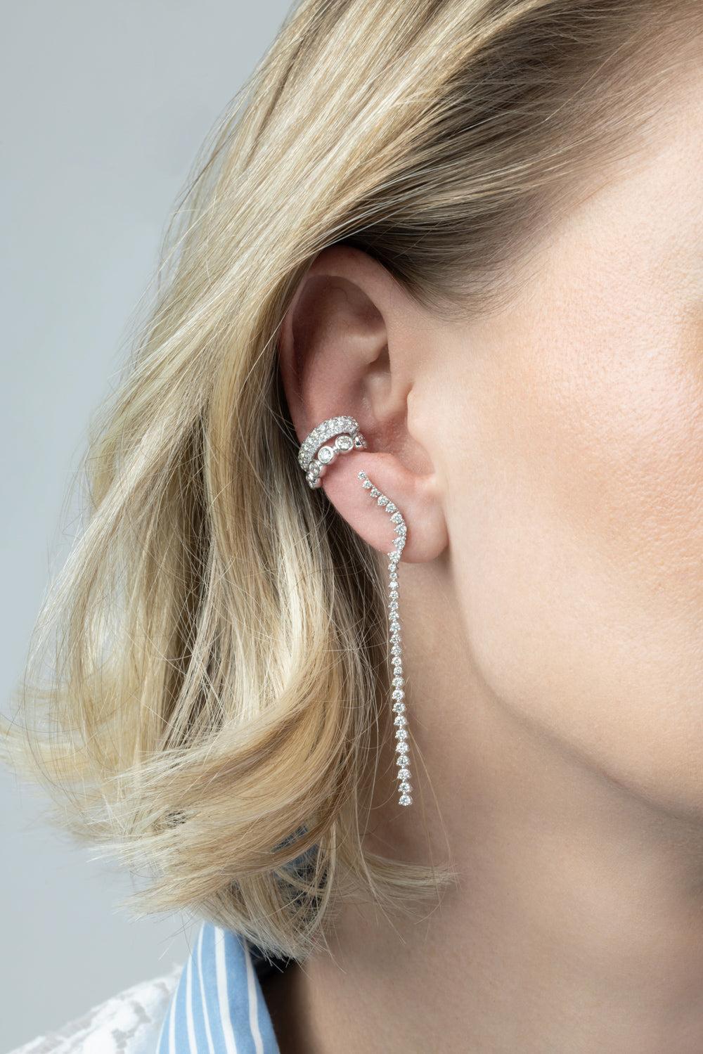 Diamond Bezel Pave Two Row Ear Cuff - White Gold-WHITE GOLD-JEWELRYFINE JEWELEARRING-SOFIA LAROUSSI
