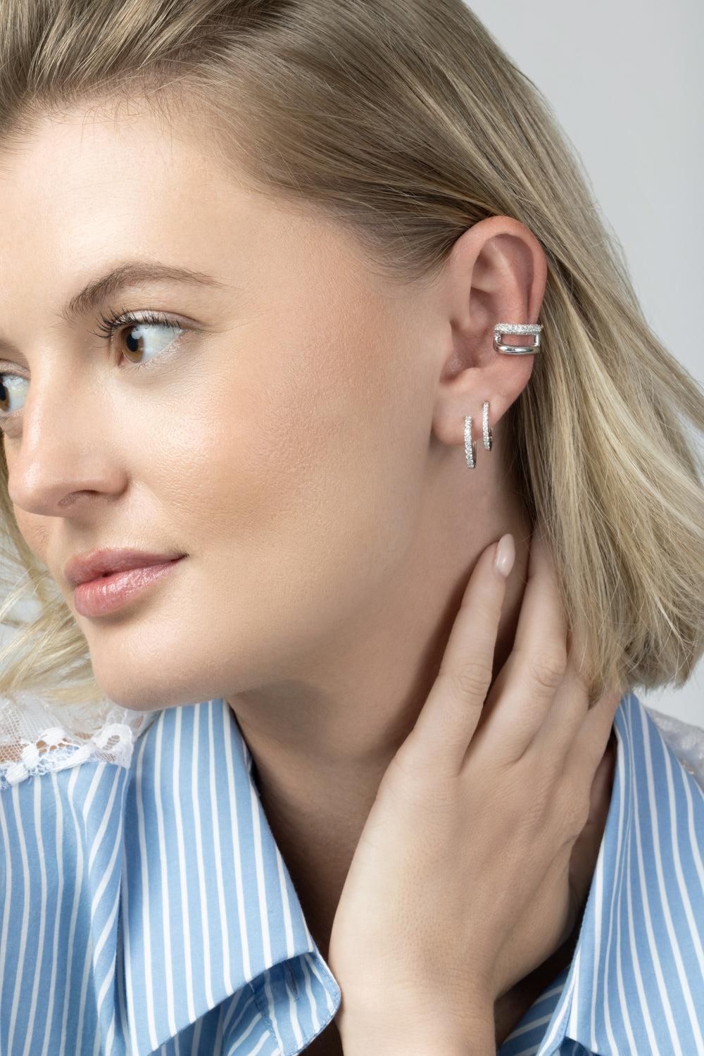  Diamond Pave Plain Two Row Ear Cuff - White Gold-WHITE GOLD-JEWELRYFINE JEWELEARRING-SOFIA LAROUSSI 