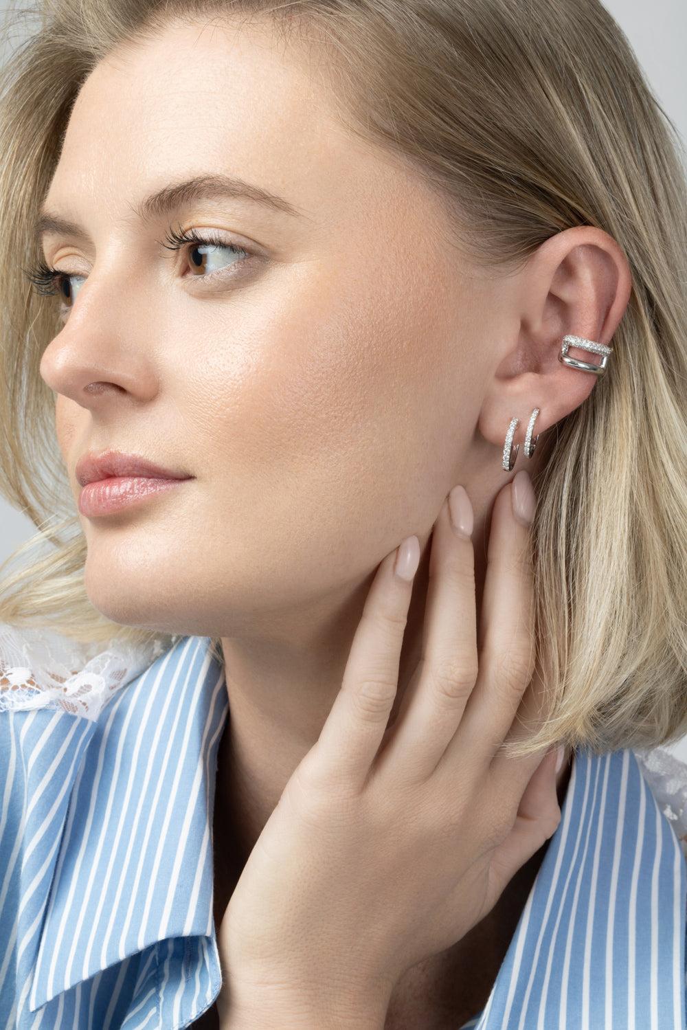 Diamond Pave Plain Two Row Ear Cuff - White Gold-WHITE GOLD-JEWELRYFINE JEWELEARRING-SOFIA LAROUSSI