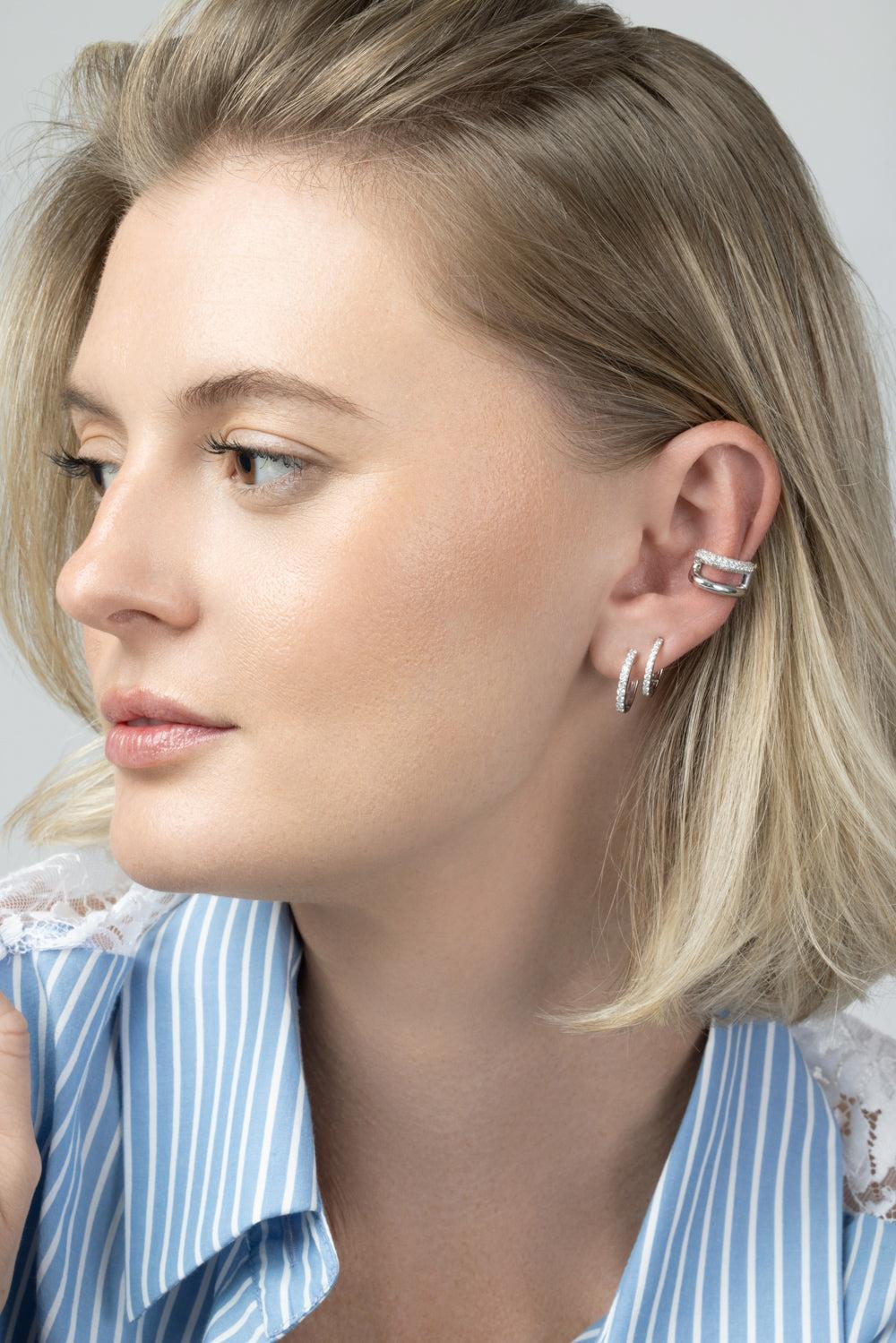  Diamond Pave Plain Two Row Ear Cuff - White Gold-WHITE GOLD-JEWELRYFINE JEWELEARRING-SOFIA LAROUSSI 