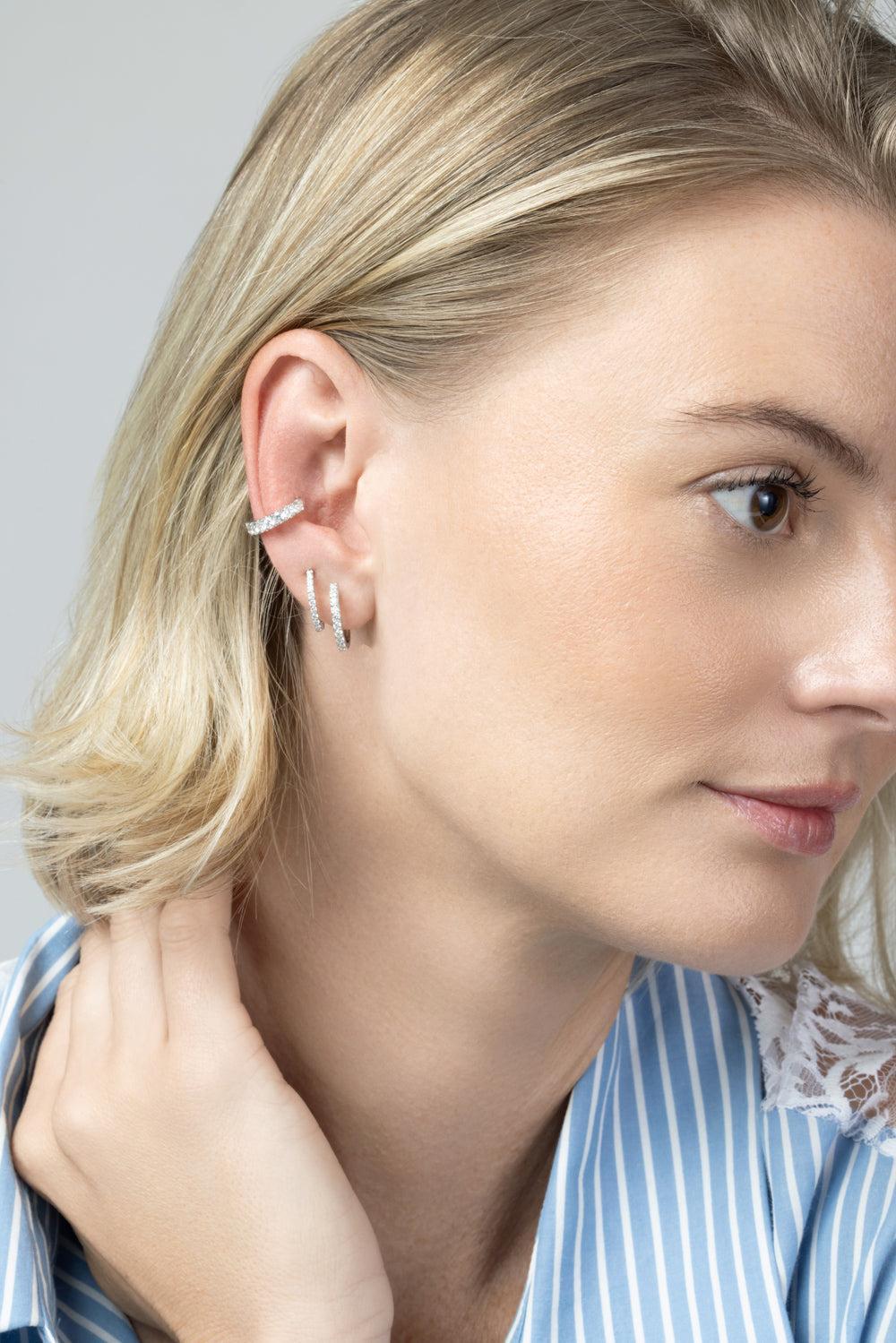  Diamond Round Single Row Ear Cuff - White Gold-WHITE GOLD-JEWELRYFINE JEWELEARRING-SOFIA LAROUSSI 