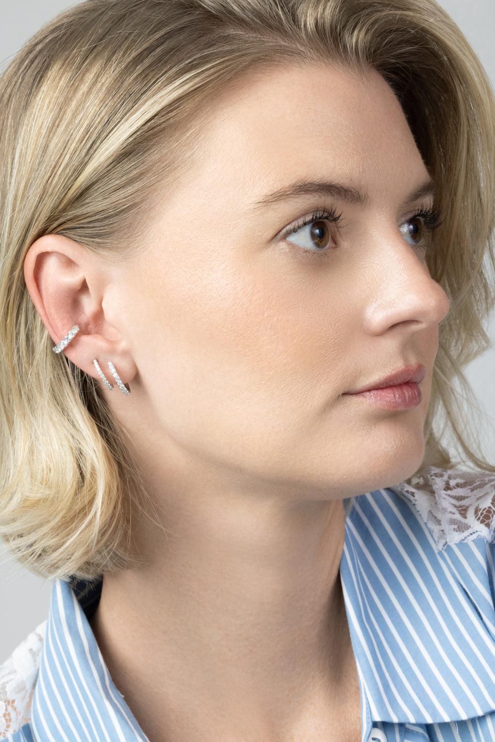 Diamond Round Single Row Ear Cuff - White Gold-WHITE GOLD-JEWELRYFINE JEWELEARRING-SOFIA LAROUSSI