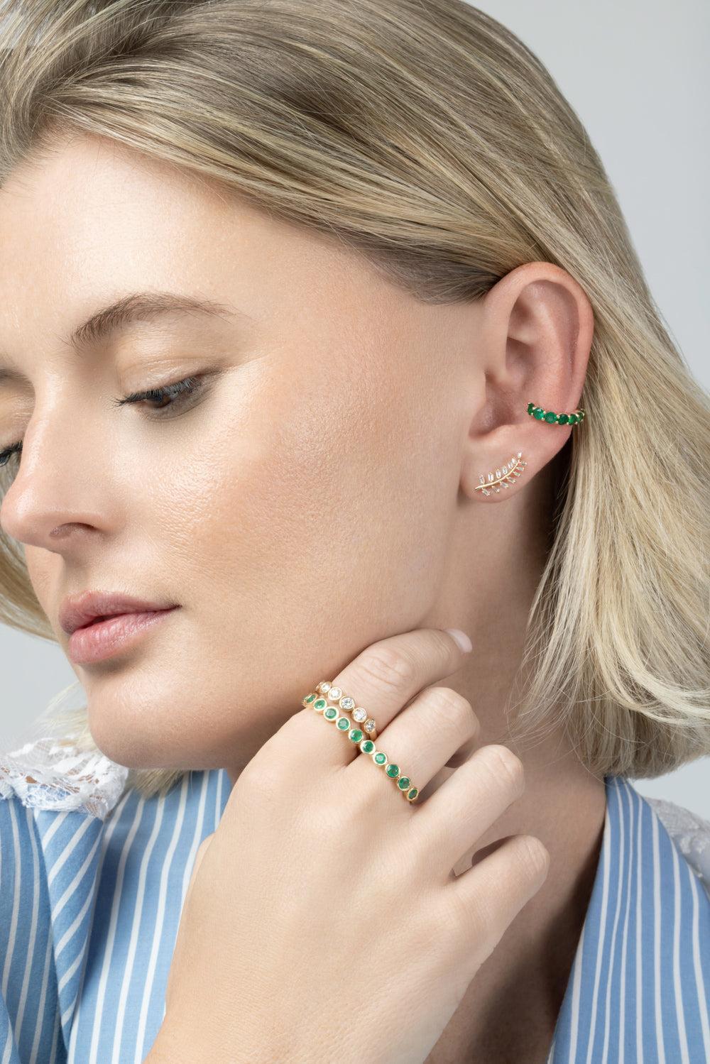  Emerald Round Single Row Ear Cuff-YELLOW GOLD-JEWELRYFINE JEWELEARRING-SOFIA LAROUSSI 