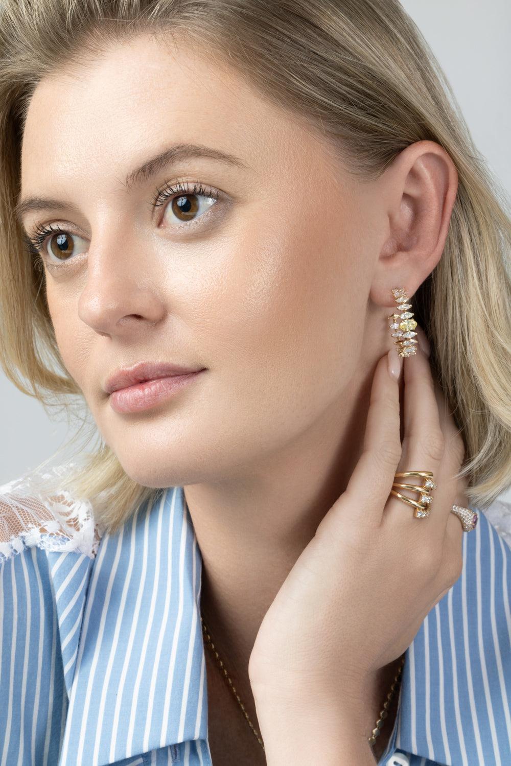  Diamond Two Tone Hoop Earrings-YELLOW GOLD-JEWELRYFINE JEWELEARRING-SOFIA LAROUSSI 