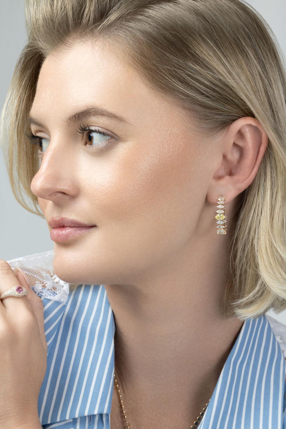 Diamond Two Tone Hoop Earrings-YELLOW GOLD-JEWELRYFINE JEWELEARRING-SOFIA LAROUSSI