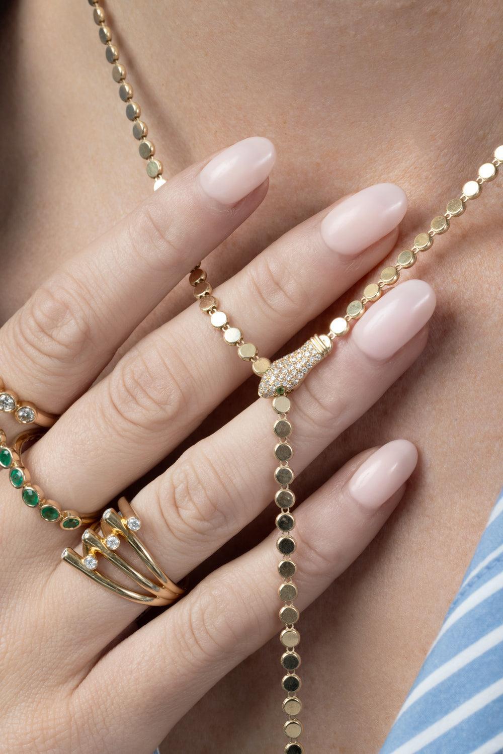 Diamond Snake Lariat Necklace-YELLOW GOLD-JEWELRYFINE JEWELNECKLACE O-SOFIA LAROUSSI