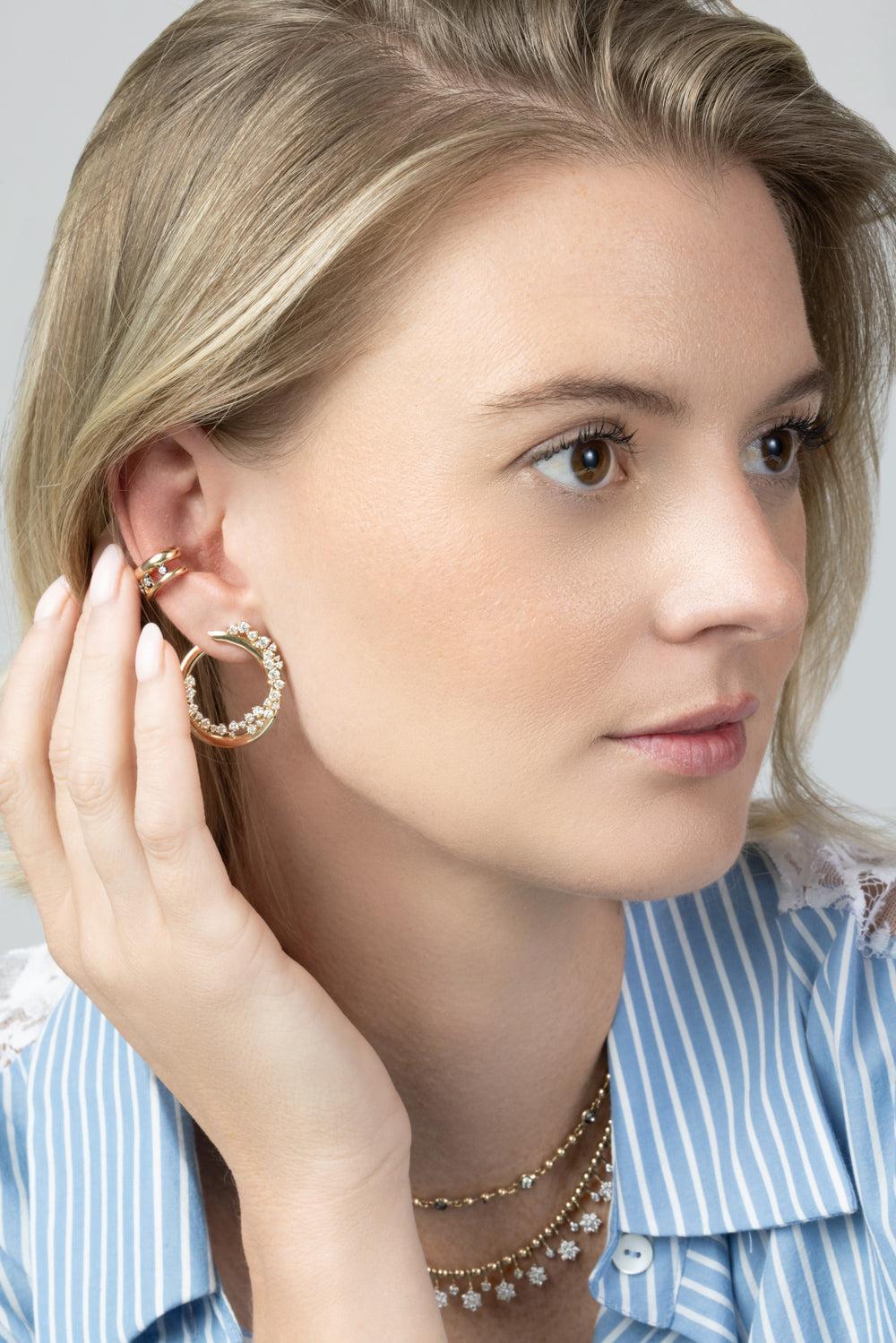 Diamond Triple Floating Ear Cuff-YELLOW GOLD-JEWELRYFINE JEWELEARRING-SOFIA LAROUSSI