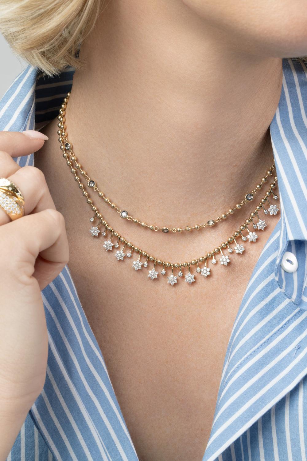  Diamond Flower Fringe Ball Chain Necklace-YELLOW GOLD-JEWELRYFINE JEWELNECKLACE O-SOFIA LAROUSSI 