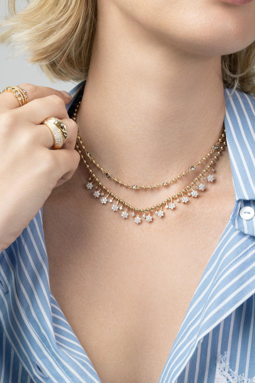  Diamond Flower Fringe Ball Chain Necklace-YELLOW GOLD-JEWELRYFINE JEWELNECKLACE O-SOFIA LAROUSSI 