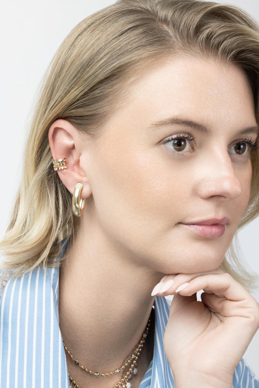 Diamond Fringed Ear Cuff-YELLOW GOLD-JEWELRYFINE JEWELEARRING-SOFIA LAROUSSI