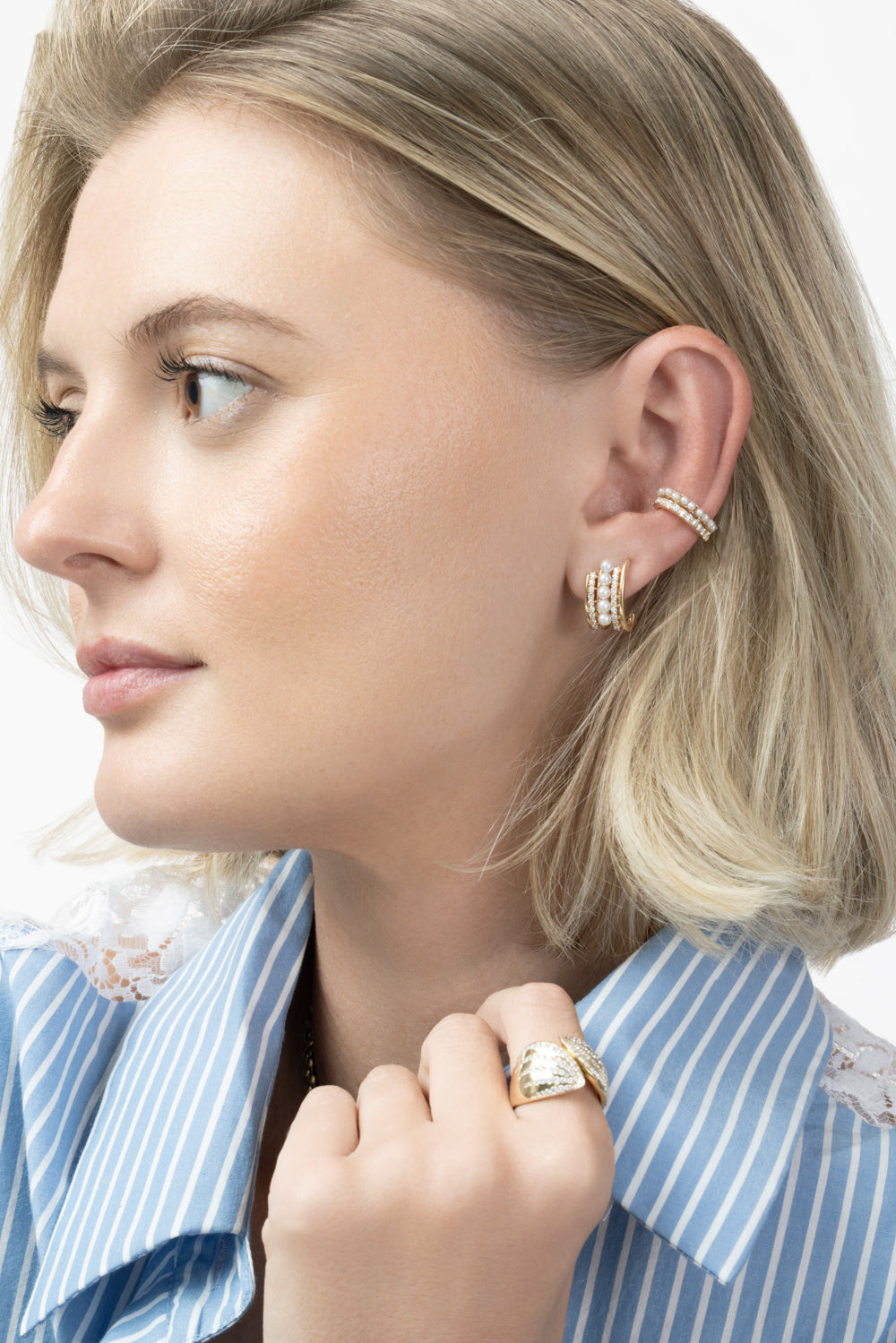 Diamond Pearl Huggie Hoop Earrings-YELLOW GOLD-JEWELRYFINE JEWELEARRING-SOFIA LAROUSSI
