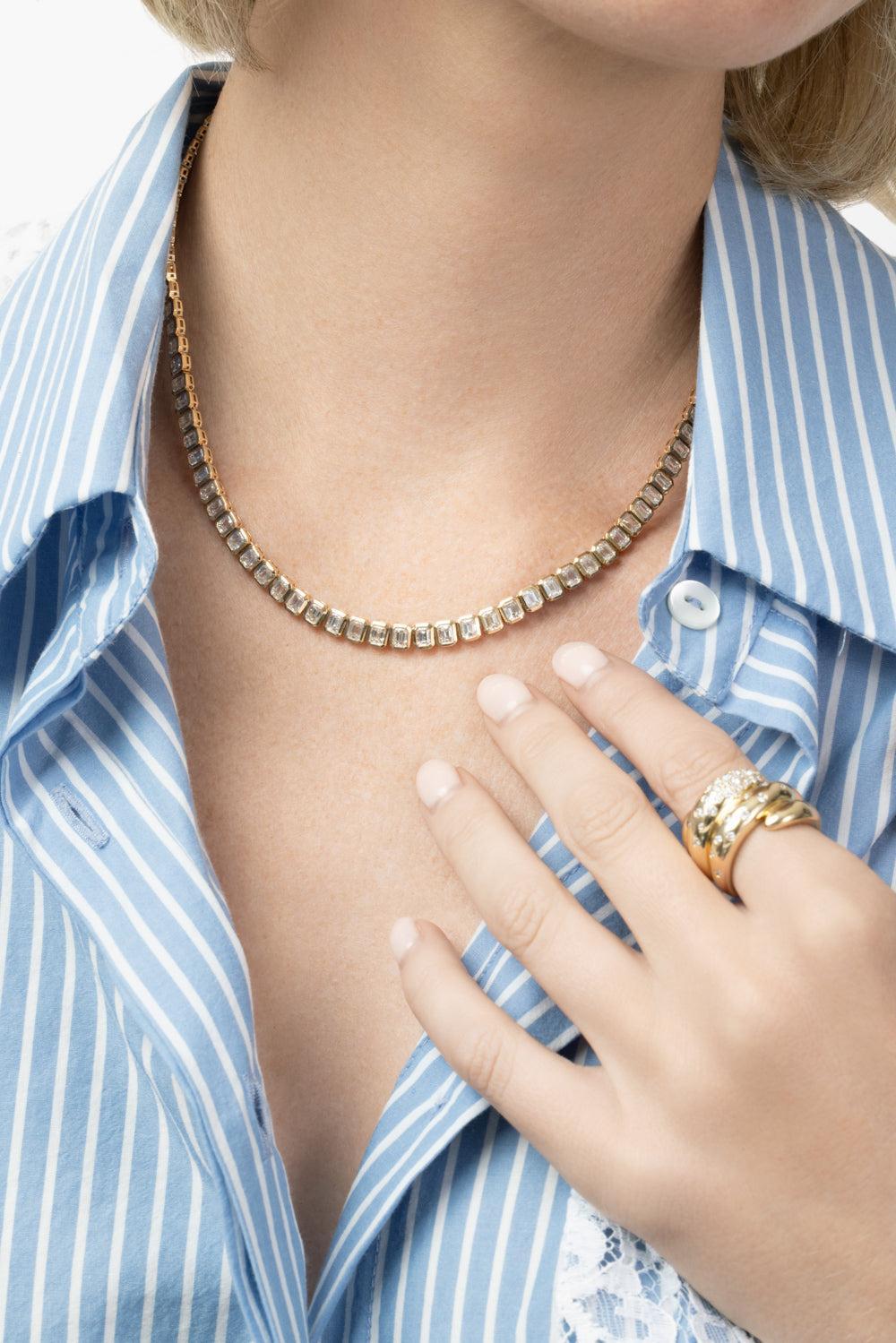  Diamond Emerald Cut Tennis Necklace-YELLOW GOLD-JEWELRYFINE JEWELNECKLACE O-SOFIA LAROUSSI 
