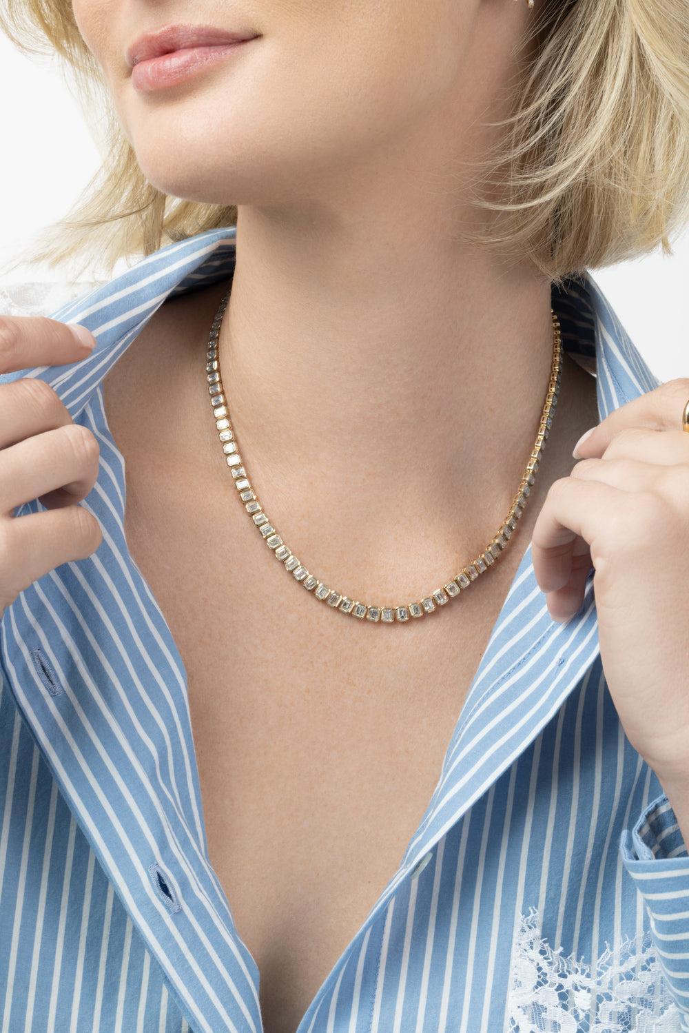 Diamond Emerald Cut Tennis Necklace-YELLOW GOLD-JEWELRYFINE JEWELNECKLACE O-SOFIA LAROUSSI