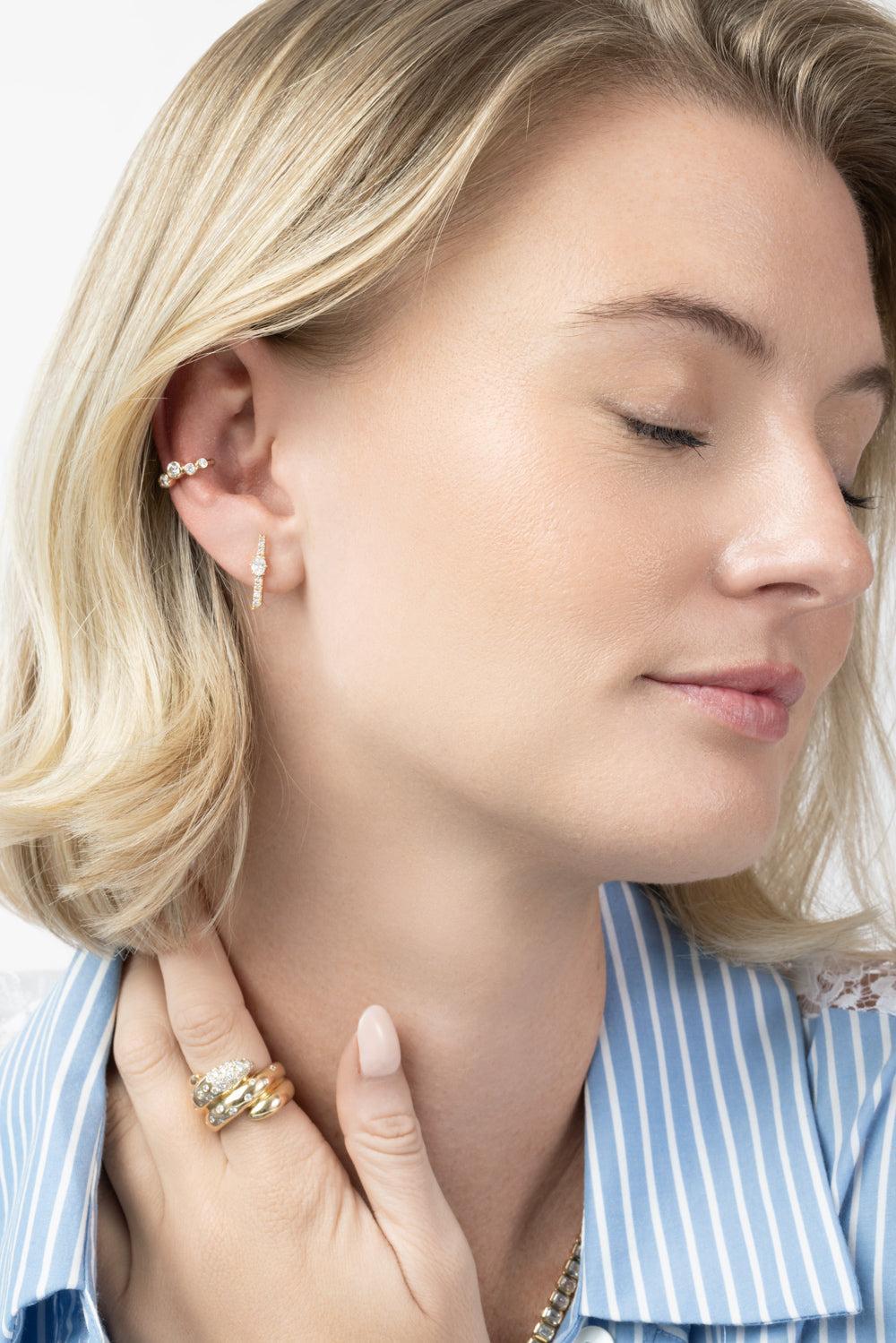 Diamond Five Bezel Ear Cuff-YELLOW GOLD-JEWELRYFINE JEWELEARRING-SOFIA LAROUSSI