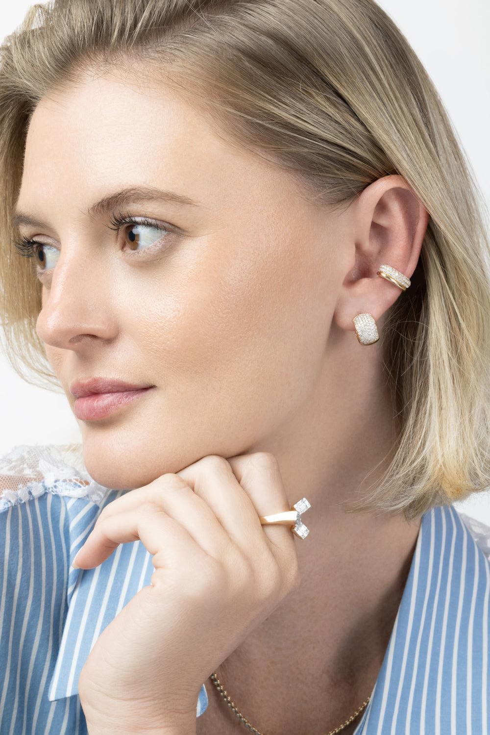  Diamond Three Line Ear Cuff-YELLOW GOLD-JEWELRYFINE JEWELEARRING-SOFIA LAROUSSI 