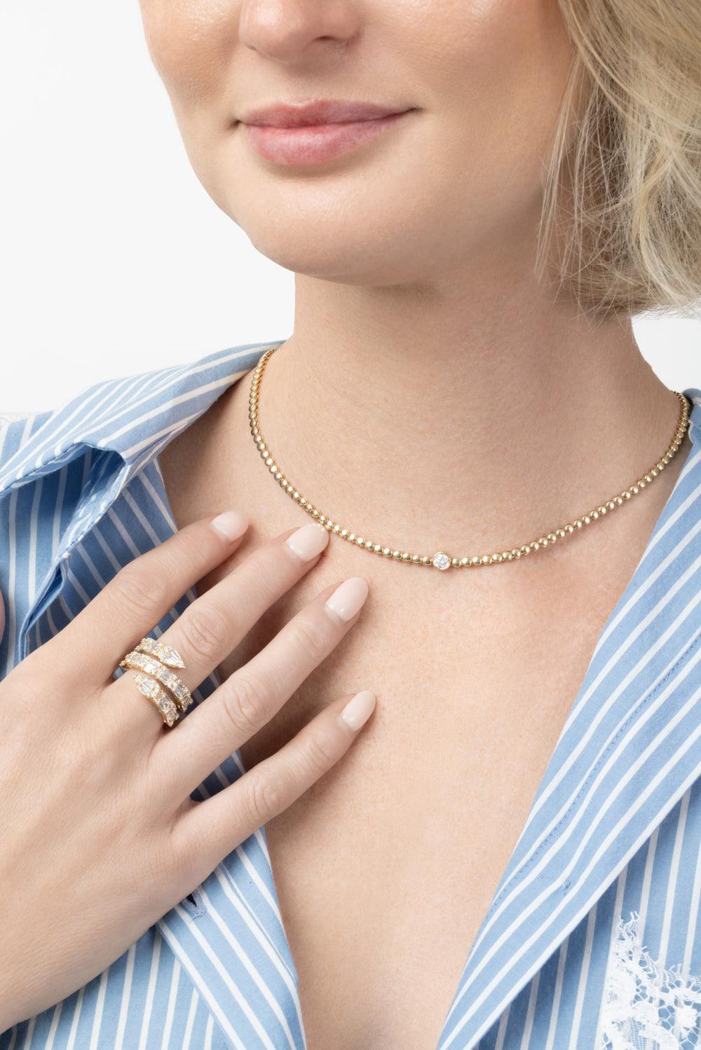 Diamond Solitaire Tennis Necklace-YELLOW GOLD-JEWELRYFINE JEWELNECKLACE O-SOFIA LAROUSSI
