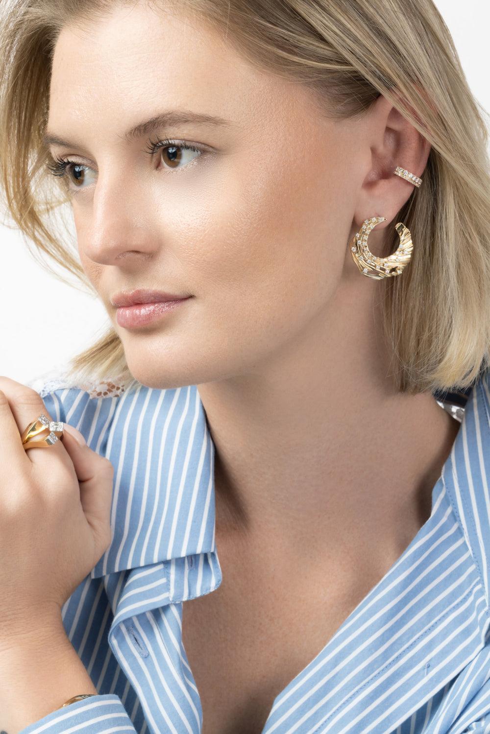  Diamond Two Row Ear Cuff-YELLOW GOLD-JEWELRYFINE JEWELEARRING-SOFIA LAROUSSI 