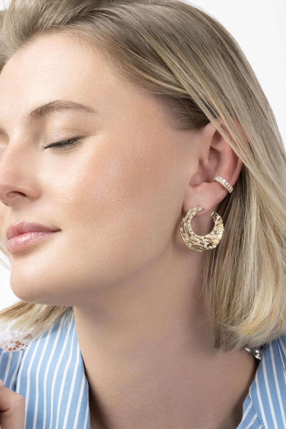 Diamond Two Row Ear Cuff-YELLOW GOLD-JEWELRYFINE JEWELEARRING-SOFIA LAROUSSI