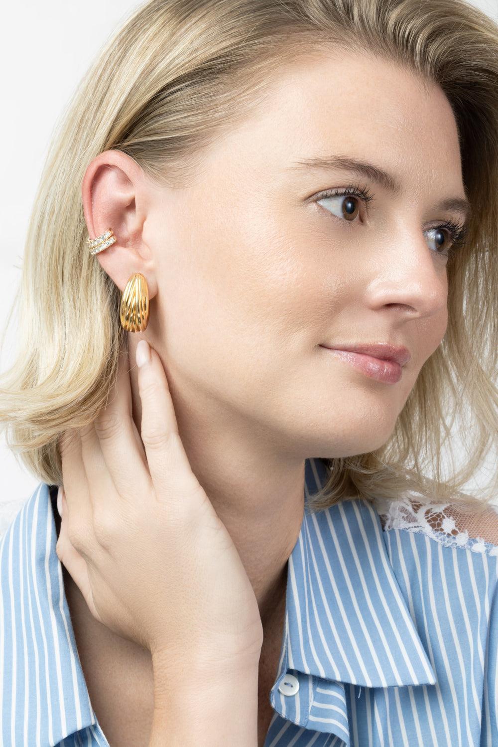  Diamond Pave Single Row Ear Cuff - Yellow Gold-YELLOW GOLD-JEWELRYFINE JEWELEARRING-SOFIA LAROUSSI 