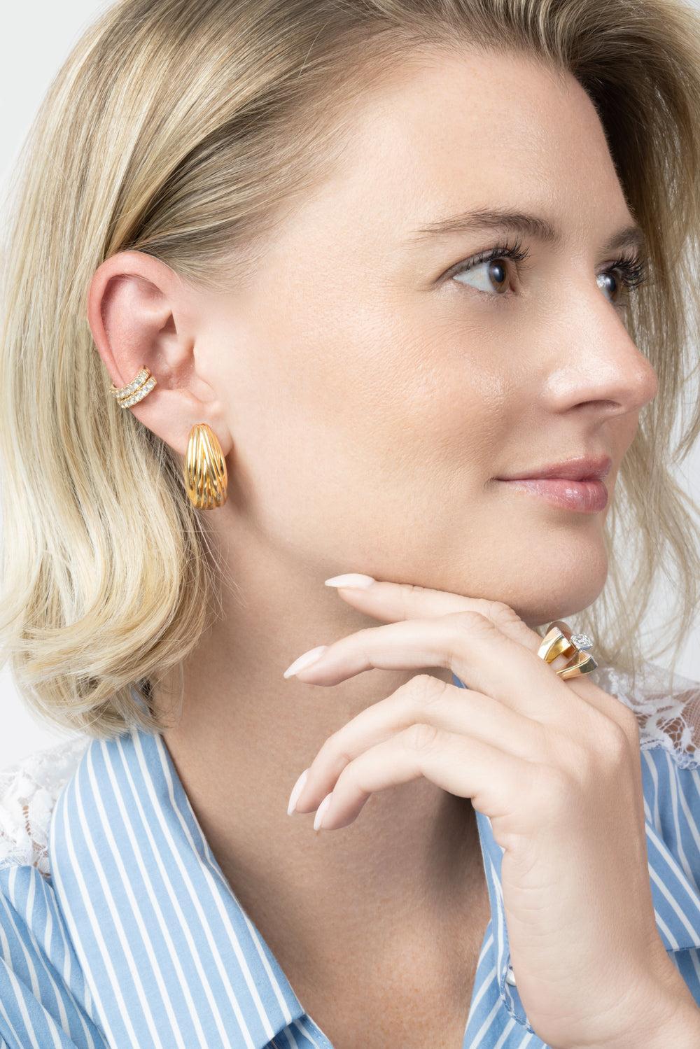 Diamond Pave Single Row Ear Cuff - Yellow Gold-YELLOW GOLD-JEWELRYFINE JEWELEARRING-SOFIA LAROUSSI