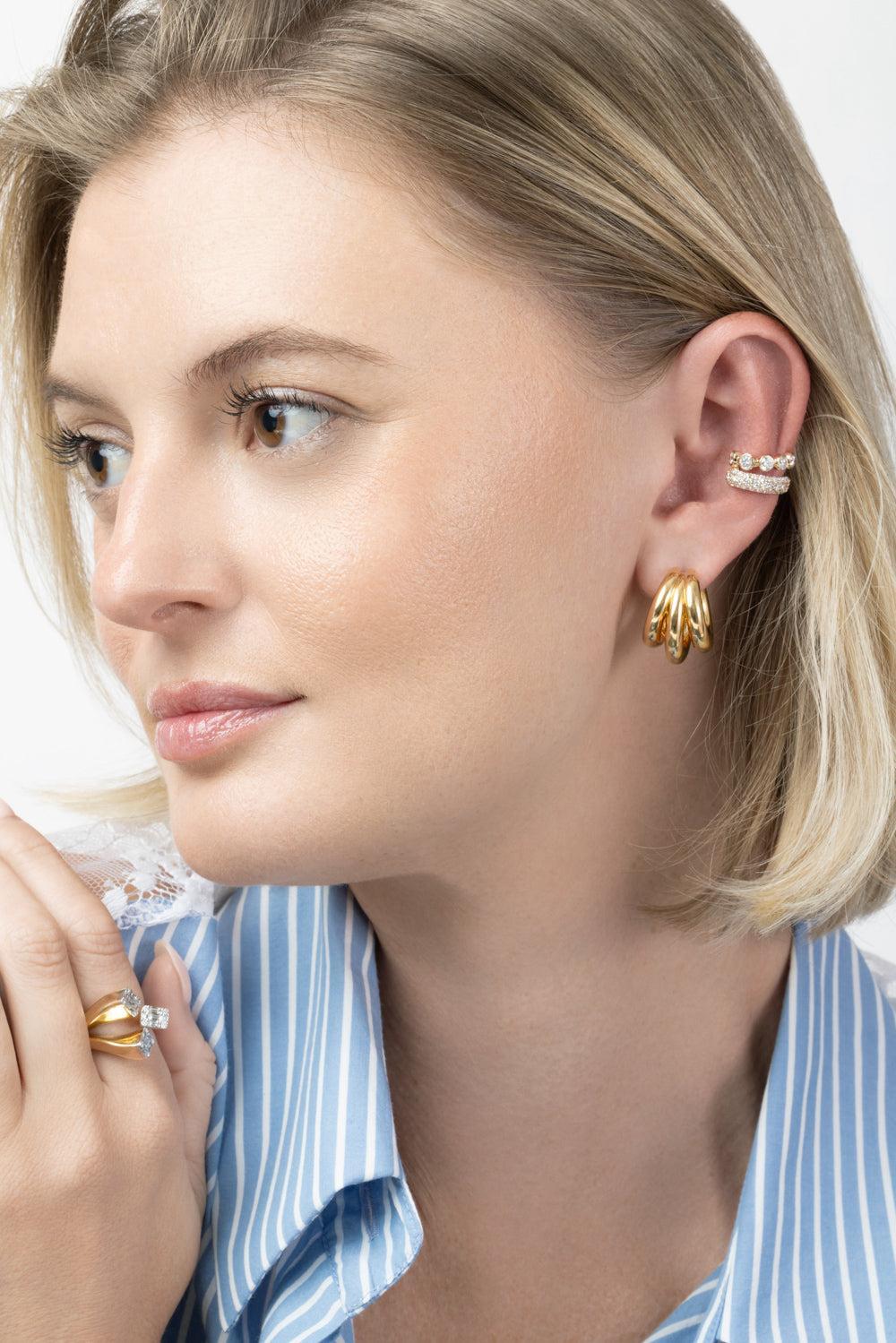 Three Line Hoop Earrings-YELLOW GOLD-JEWELRYFINE JEWELEARRING-SOFIA LAROUSSI
