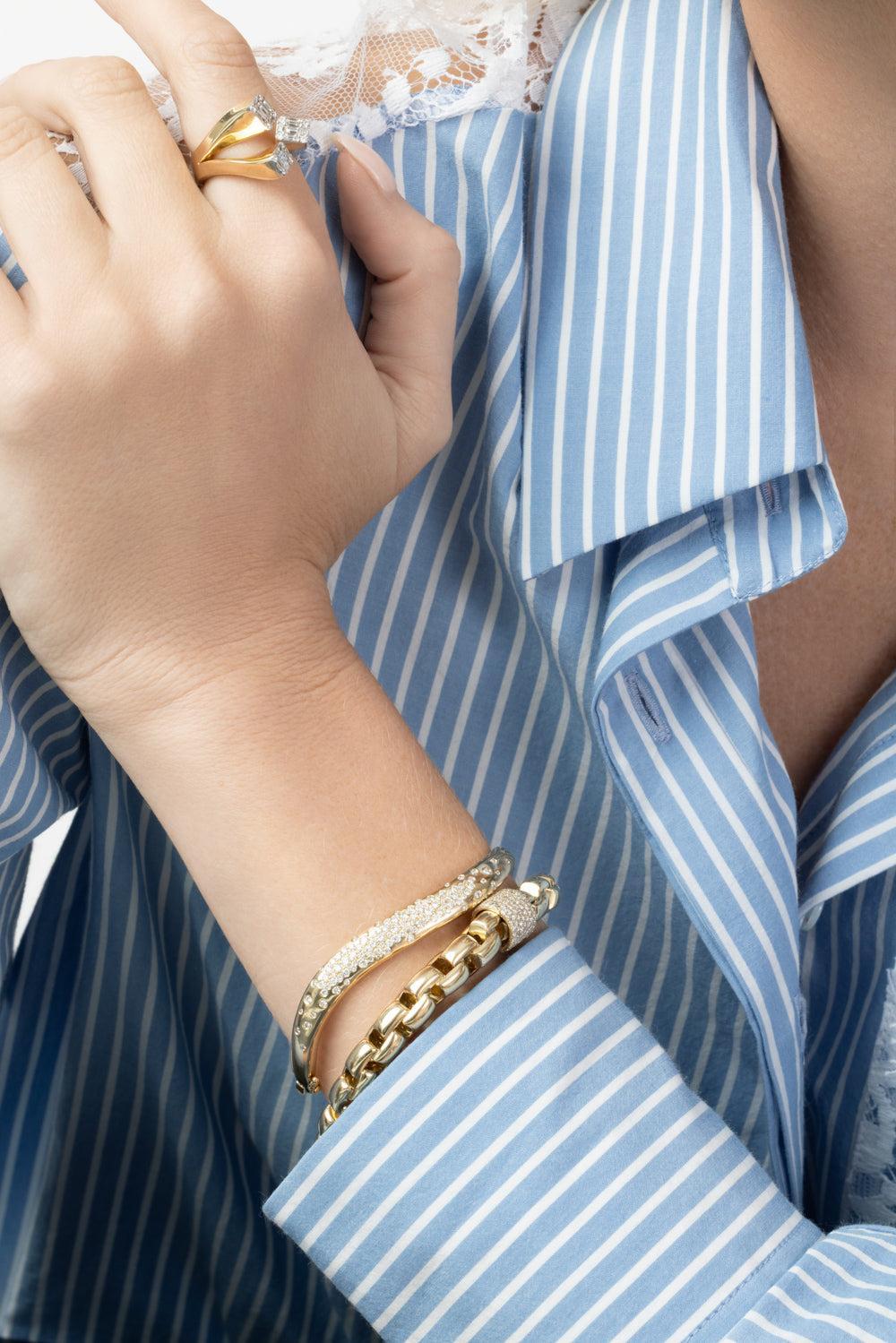  Diamond Scattered Wave Bangle Bracelet-YELLOW GOLD-JEWELRYFINE JEWELBRACELET O-SOFIA LAROUSSI 