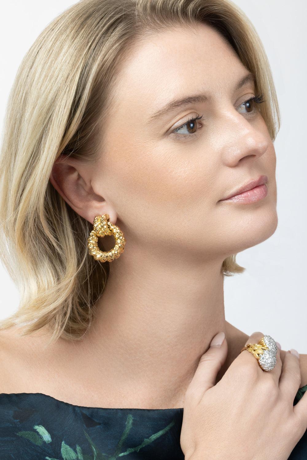 Rope Doornocker Hammered Earrings-YELLOW GOLD-JEWELRYFINE JEWELEARRING-DAVID WEBB