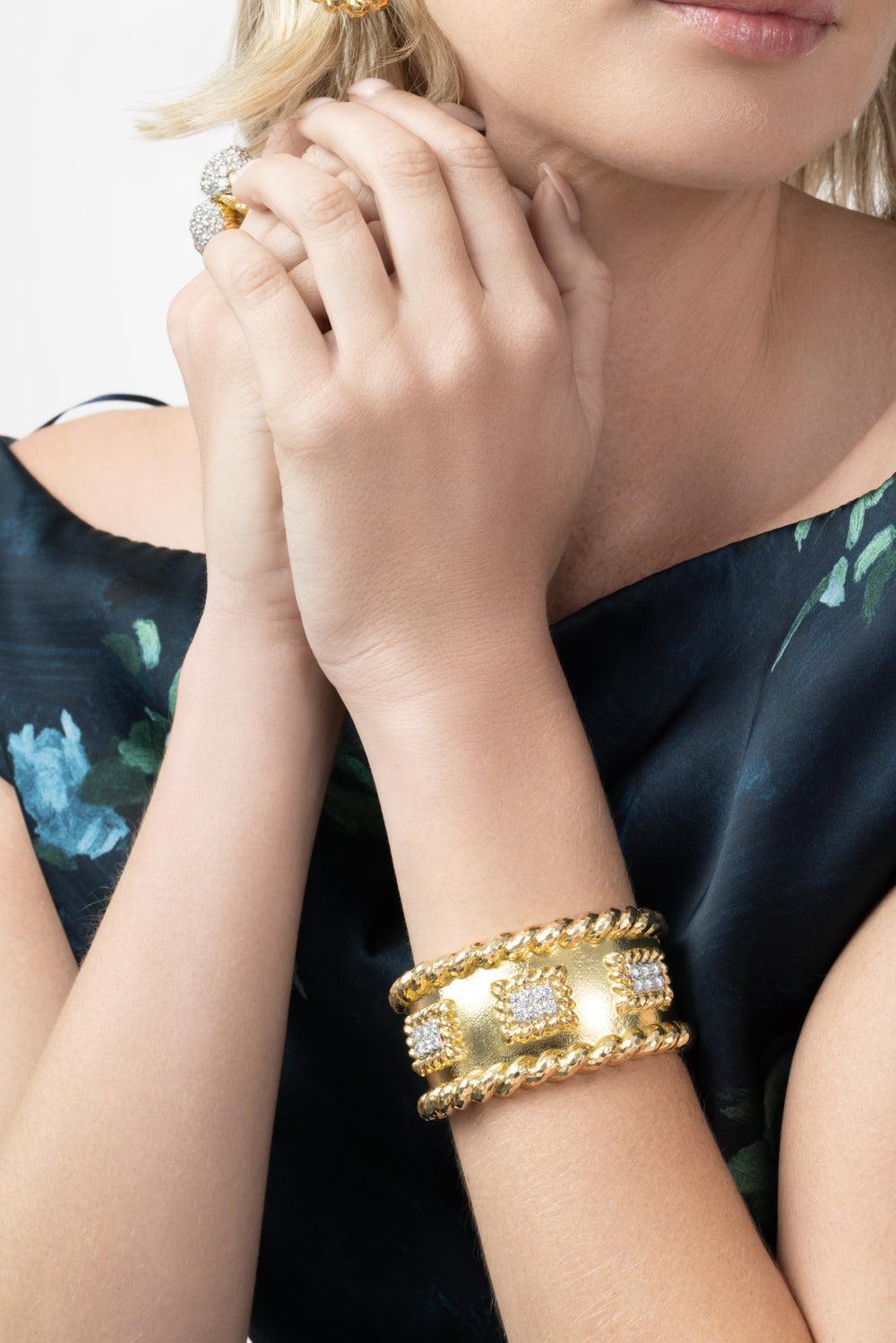 Diamond Rope Edge Cuff Bracelet-YELLOW GOLD-JEWELRYFINE JEWELBRACELET O-DAVID WEBB