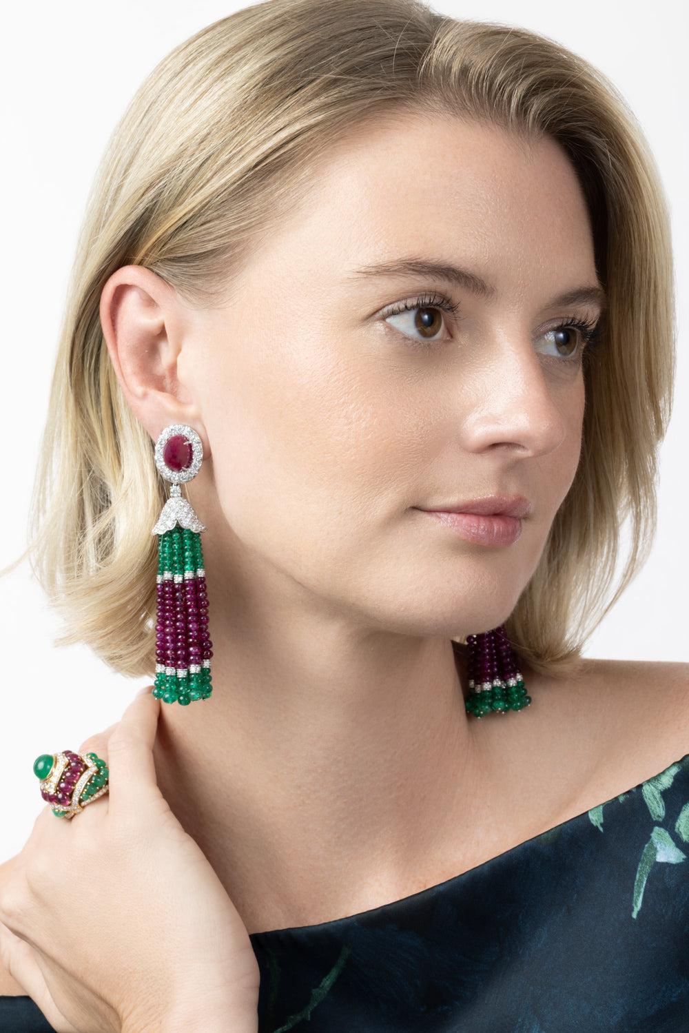  Ruby Diamond Tassel Earrings-WHITE GOLD-JEWELRYFINE JEWELEARRING-DAVID WEBB 