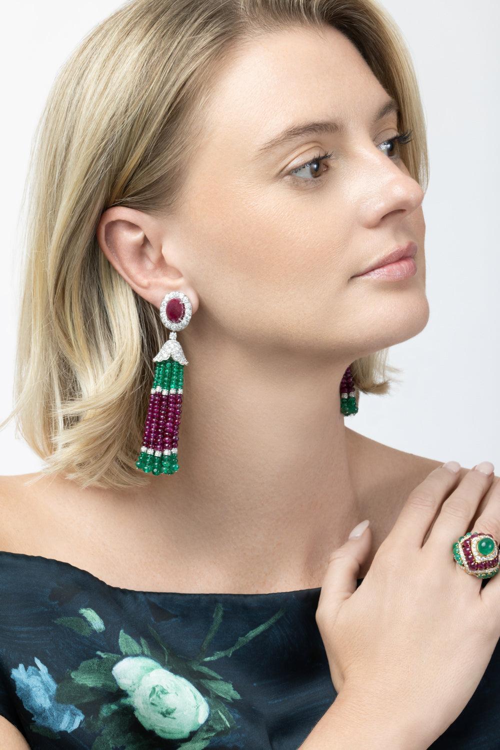 Ruby Diamond Tassel Earrings-WHITE GOLD-JEWELRYFINE JEWELEARRING-DAVID WEBB